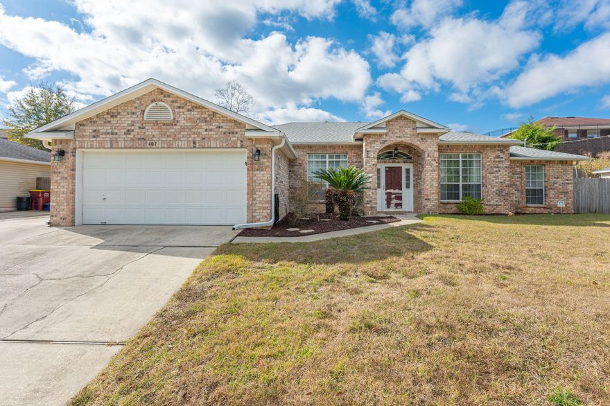 This beautifully designed 4/2 PLUS OFFICE home offers a quick commute to Eglin Air Force Base, 7th Special Forces Group, and the stunning Emerald Coast beaches. Step inside to a spacious living room that flows seamlessly into the kitchen where you will find a center island and stainless steel appliances, perfect for both everyday living and entertaining.The primary suite is a true retreat featuring a stylish wood plank accent wall, walk in closet, quartz countertops, a relaxing soaking tub, and a fully tiled walk-in shower. The additional bedrooms are generously sized and thoughtfully arranged in a split floor plan for added privacy. Outside, enjoy a private backyard ideal for relaxing or hosting friends and family. This home checks all the boxes. Schedule your private showing!