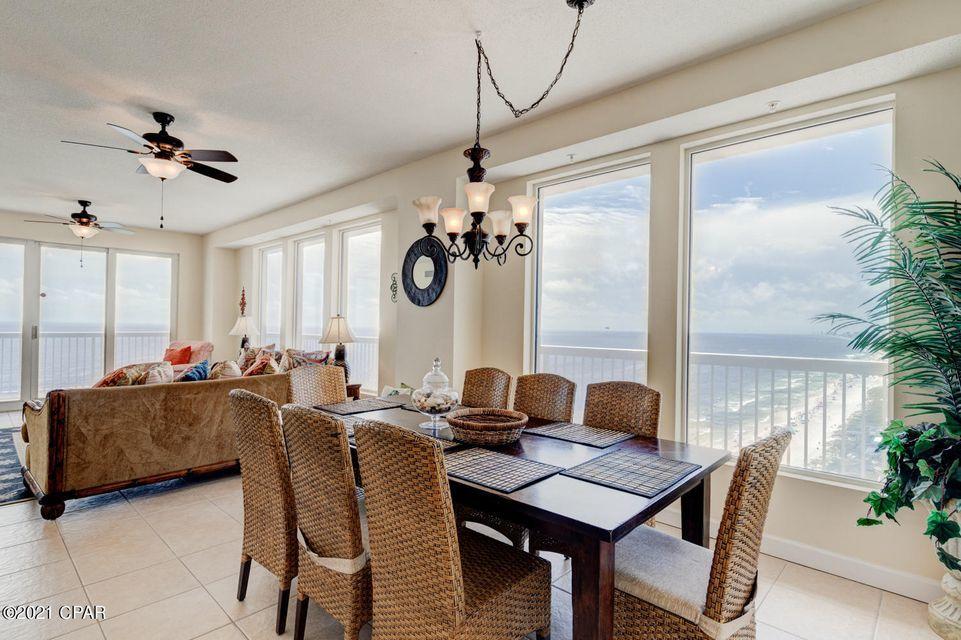 The pinnacle of Gulf front living! This Beautiful 2BR/Bunk/2BA condo offers what some consider to be the best views from any condo in anydevelopment in Panama City beach. Massive wrap around balcony is accessible from each bedroom and allows for breathtaking views of the Gulf - the ultimatealfresco living and entertaining environment. Bank of large windows along the west wall maximizes views from the interior allow for fabulous Gulf and sunsetviews from balcony, living room, dining room, kitchen, & master suite. Can you imagine watching 4th of July Fireworks from this condo?! Pride of ownership reallyshows in this one of a kind property!