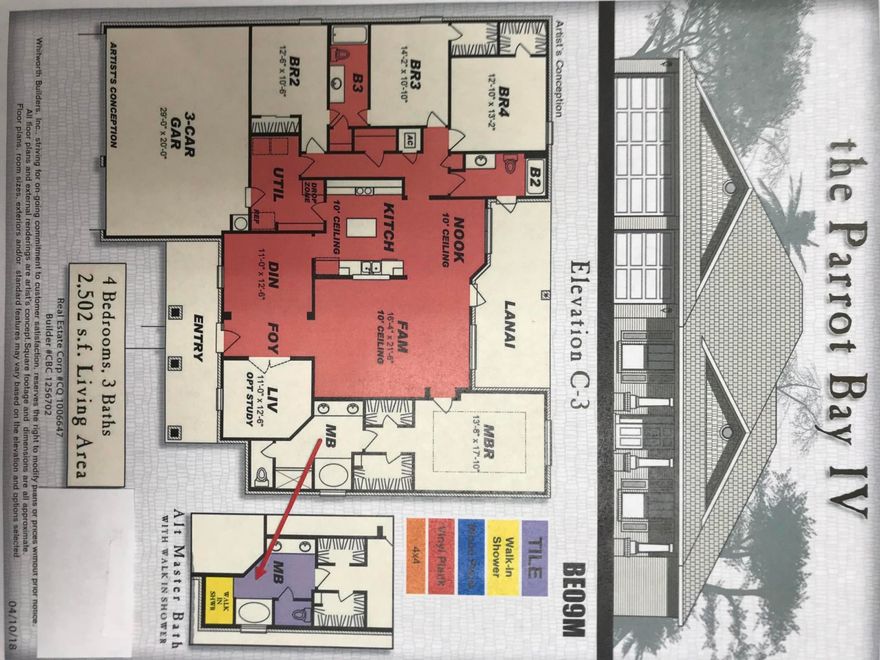 *WILL BE READY MARCH 2019 * Parrot Bay IV features Split Bedroom Plan 4 Br/3 Ba and Opt. Study, 3 Car Garage * Master Bath: Signature Walk in Tile Shower, Tile Flooring, Separate Soaking Tub, Dbl Vanities & 2 Walk-in Closets * Trey Ceiling Master Bedroom * Luxury Wood Vinyl Plank in Wet Areas/Family Room * Carpet in Bedrooms * Family Room has 10 Ft Flat Ceilings * Kitchen has Granite Countertops & Stainless Steel Appliances * 2x6 exterior walls & Covered Rear Lanai *