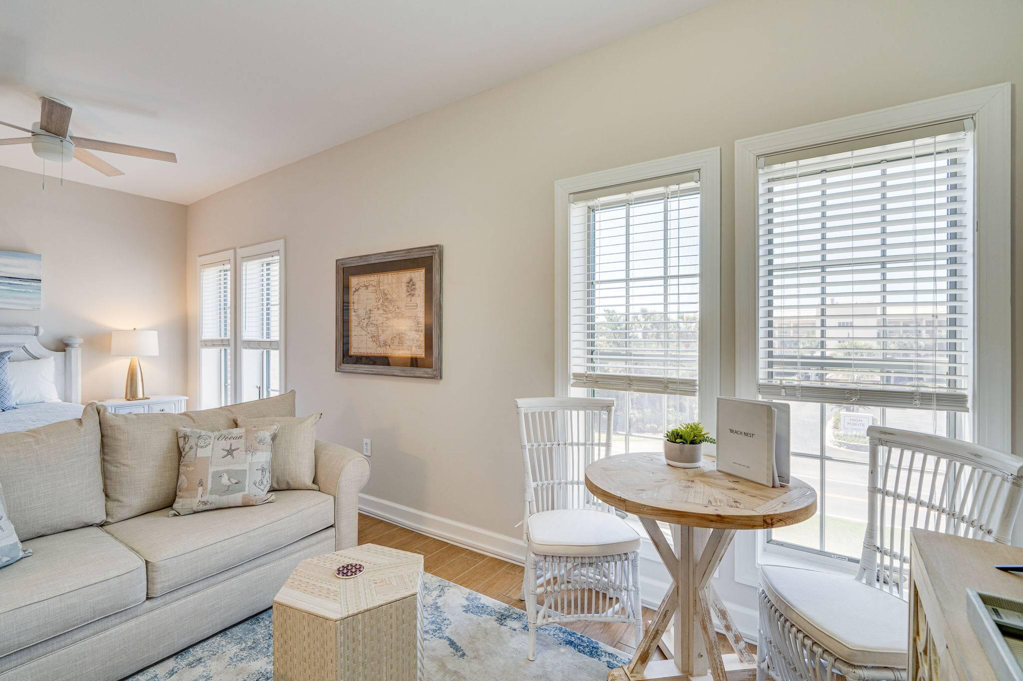 LOCATION! LOCATION! LOCATION! Welcome to ''The Beach Nest'' Unit B255 at the Village of South Walton, located along Scenic Hwy 30A. This darling updated studio is perfectly situated between Alys Beach and Rosemary Beach. A solid rental history makes this a perfect investment property. Rental Income over 38K for 2021 and is on track for 2022. This unit has recently been updated with new paint, furnishings and upgrades to the kitchenette. The interior includes open living with king size bed, sleeper sofa, credenza, 2 storage closets, and full bath with tub/shower. The kitchenette comes equipped with a small fridge, microwave, toaster oven, sink, coffee maker, and dishes.The Village of South Walton also has a great shuttle service to the deeded beach access. There are 2 community
