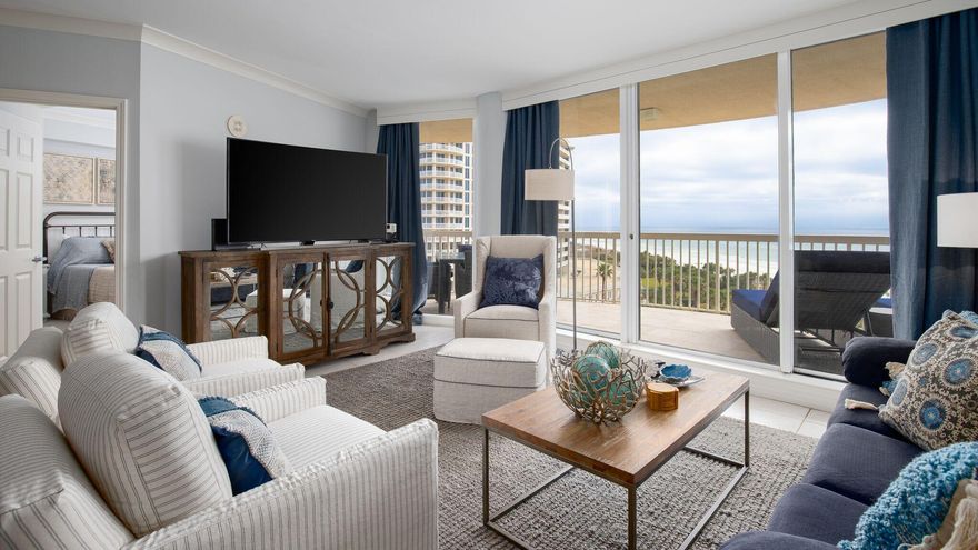 Walking into this spectacular condo from the private elevator, you are immersed in the wall to wall stunning Gulf views and the beautiful beach chic decor.  Location is everything, not only is this a perfect home away from home, but a great investment property. You can vacation lavishly and make money on this investment all in the same year! This condo is on Beyond Blue Vacation's short term rental program and is a revenue generating machine.  This property  comes fully furnished, and has a designated parking space in the garage.