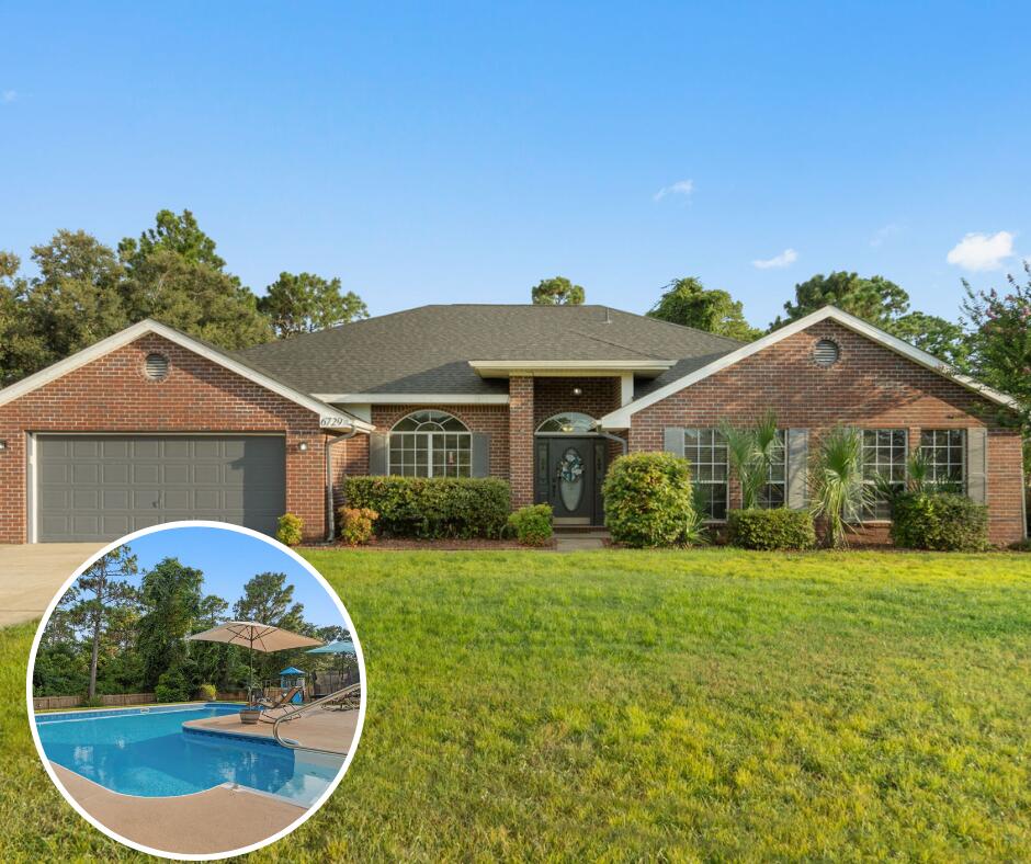 Welcome home to this all-brick 4BD/3.5BA POOL home tucked away on a spacious 0.46-acre lot at the end of a dead end street in the popular Navarre neighborhood of Holley by the Sea community! Have peace of mind with a 2022 roof, a 2020 water heater, and 2018 HVAC. This thoughtfully designed and almost 3,000 sqft property features a dedicated office with French doors, a massive living room with a cozy fireplace, and an entertainer's dream backyard where you're sure to enjoy Florida summers! Pull in the driveway and appreciate the extended driveway pad with access to the double gate, perfect for pulling in your boat! Walk inside and you'll immediately love the large open living room and hard surface flooring extending throughout! The huge kitchen boasts granite countertops, black stainless appliances, a large island with bar seating, a walk-in pantry, and an oversized eat-in area. Enjoy coming home to your expansive primary suite complete with a trey ceiling and an en suite offering two walk-in closets, granite double vanities, a tiled walk-in shower, and a separate soaking tub. Three additional bedrooms offer generous space and oversized closets, with two well-appointed bathrooms with granite counters and tile flooring. Walk through the large pantry to the laundry room which includes a convenient half bath and outdoor access to the backyard. Enjoy relaxing (bug free!) on the 40x15 screened porch or experience the best of Florida living with the large L-shaped pool surrounded by a concrete deck with plenty of room for all your outdoor patio furniture! Roast s'mores over the fire pit, grill on the extended patio, admire your flower beds, and make memories on this fantastic property. Not only are you close to the Emerald Coast's sugar white sand beaches, but as a property owner you have access to top-tier amenities at Holley by the Sea's multi-million dollar recreation center!