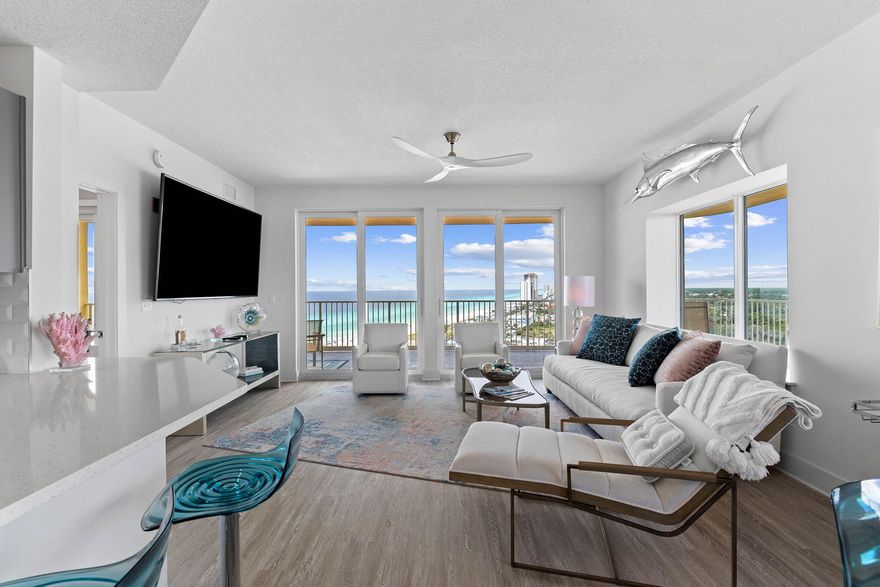 Welcome to your dream getaway at the luxurious Tower III at Calypso Resort. This exquisite 3-bedroom, 3-bathroom condo offers a perfect blend of comfort, style, and breathtaking views of the Gulf of Mexico. This condo features three spacious bedrooms, each beautifully furnished to provide ample space and privacy for family and guests. The primary suite boasts a king-sized bed, an en-suite bathroom, and direct access to the balcony. There are three modern bathrooms, each designed with elegant finishes and equipped with modern amenities for your convenience.The wrap-around balcony offers unobstructed views of the Gulf, allowing you to soak in stunning sunrises and sunsets over the ocean. The open-concept living and dining area is perfect for entertaining and relaxing, with large windows that let in plenty of natural light and showcase the incredible views. The fully equipped kitchen features quartz countertops, stainless steel appliances, and plenty of storage space, making it a joy to prepare meals. Located in the heart of Panama City Beach, this condo is just steps away from family attractions, vibrant nightlife, and a variety of restaurants. At Tower III you'll have access to amazing amenities, including a resort-style pool, fitness center, a hot tub, and tiki huts. Whether you're looking for a family vacation home or a lucrative rental property, this condo offers the perfect combination of luxury and location. Don't miss the chance to own a piece of paradise at Calypso Resort.
