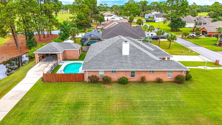 'CURRENTLY UNDER CONTRACT, SELLER WILL CONSIDER BACKUP OFFERS' 5-Bedroom Golf Course Home with Pool, Extra Garage, and No HOA! Welcome to 301 Eagle Drive, a one-of-a-kind custom built brick home located on a large oversized corner lot in the highly sought-after Colony Club community in Panama City Beach. This 5-bedroom, 3-bathroom home offers nearly 3,000 sq. ft. of living space with an open, light-filled layout designed for comfort and entertaining. And best of all--NO HOA! Step inside to soaring vaulted ceilings, abundant natural light, and a cozy fireplace in the main living room. The kitchen features granite countertops and a breakfast bar that flows seamlessly into the dining room and great room. Enjoy the spacious covered porch overlooking the private backyard oasis with an in-ground private pool, and plenty of room to relax or entertain. The oversized primary suite boasts a huge walk-in closet, a double vanity, and a large tiled shower with dual shower heads and a jetted garden tub. Additional living spaces include 4 additional bedrooms and a large utility room with washer/dryer. Car enthusiasts and hobbyists will love the attached 2-car garage plus an additional 3-car garage/workshop, along with ample parking for an RV or boat. Colony Club's prime location means you're just minutes from the sugar-white sands of the Gulf, Pier Park shopping and dining, Frank Brown Park, and the convenient Nautilus Street route to the airport. Outdoor enthusiasts will appreciate nearby Gayle's Trail, Conservation Park, and the community's Old Florida charm. Looking ahead, the planned Tallahassee Memorial Hospital and FSU Medical Research Campus promise long-term value for the area. If you're searching for a spacious, move-in-ready home with exceptional storage, outdoor living, and no HOA restrictions, this property truly checks all the boxes.