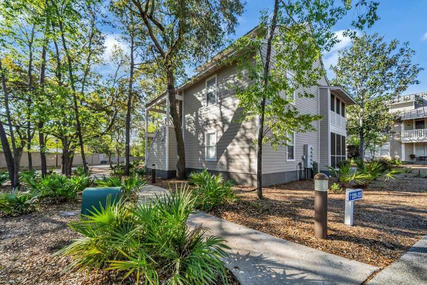 A cozy cottage, nestled in the midst of beautiful pines and lush landscaping is a 2BEDROOM 2 BATH, which blends modern style and comfort with beach tranquility.  The primary bedroom suite features a king bed and newly updated bath and walk in shower.  The living area with a sleeper sofa and spacious dining provides you with ample space for guests and family.  The kitchen is equipped with stainless appliances with convenient pass thru window to the screened in porch. Hidden Dunes provides 500 ft of deeded beach access, tennis, pickle ball and play area. Seller is motivated.  Unit has just been freshly painted, a new hot water heater and new AC was installed in 2022 and has just  been serviced 