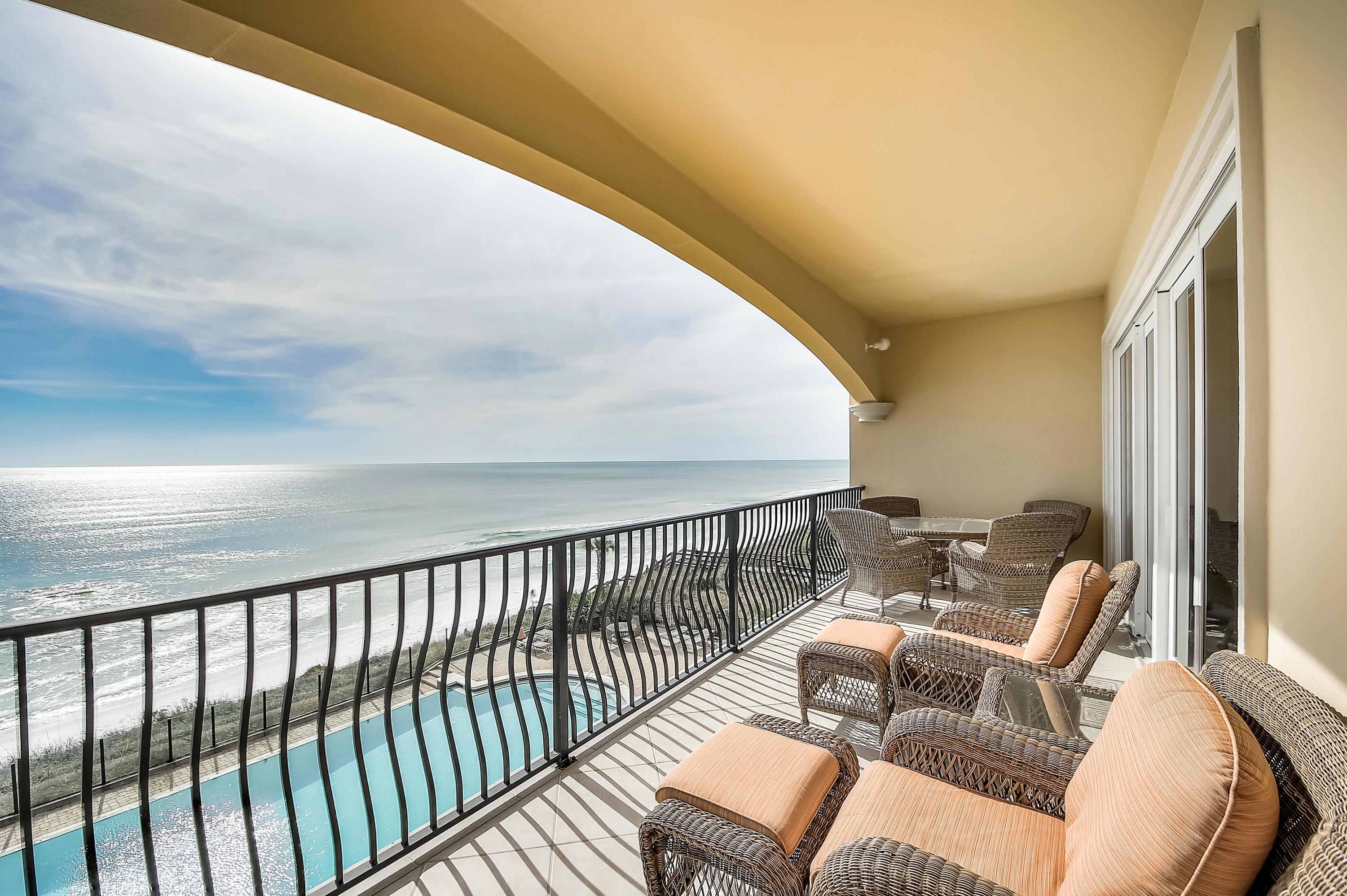 Four Bedroom Condos are hard to find on Hwy 30A. Comfortable and Elegant this spacious Gulf Front Home in the Gated Community of Adagio provides you the perfect place to escape to the beach with plenty of room for family and friends. The open living area with a gas fireplace filled with blue glass creates ambiance for our cool winter Florida nights. You have gulf views from the gourmet kitchen and dining area. The Master Bedroom provides gulf front views and access to the large balcony which provides plenty of room to gather to watch our amazing sunsets. 3 guest suites and an assigned underground parking space along with a storage cage large enough for kayaks, surfboards, bikes and lots of beach toys makes this unit the beach home you have been looking for. This is it!