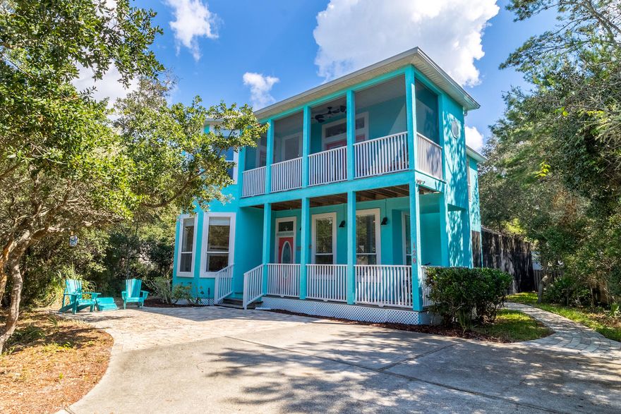 Relaxation is easy in this 2-story 30A home which invites true laid-back beach living. With 3 bedrooms, 2.5 baths, 2 living areas and a screened in pool you'll enjoy a fantastic home perfect for relaxing and entertaining. The enclosed pool space features a large deck area, outdoor shower and putting green ideal for enjoyment after long days spent at the beach. Owners and guests in Whites Gulfview will appreciate the short stroll to the deeded beach access to the emerald green waters of the Gulf. The second floor features open concept living perfect for get-togethers all while enjoying the use of the screened in deck within the treetops!