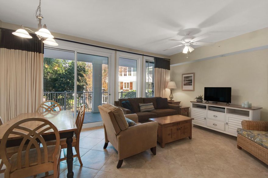 REDUCED!! Lowest priced 1 BR 2 BA in Observation Point located on the 4th floor in the heart of the Village of Baytowne Wharf. Steps away from all the excitement & amenities- Concerts, golfing,tennis,dining, shopping, nightlife, fishing, boating, and of course, the gorgeous beach. Take the elevator down one floor and enjoy the rooftop pool pavilion, that includes, fitness center, fireplace, and walking trail. Perfect for vacation or rental property, this one bedroom condo has private bath for bedroom and additional guest bathroom, a real plus if there are guest using the living area/sleeper sofa. Beautifully updated over-sized tile throughout living areas, as well as some updated furniture.