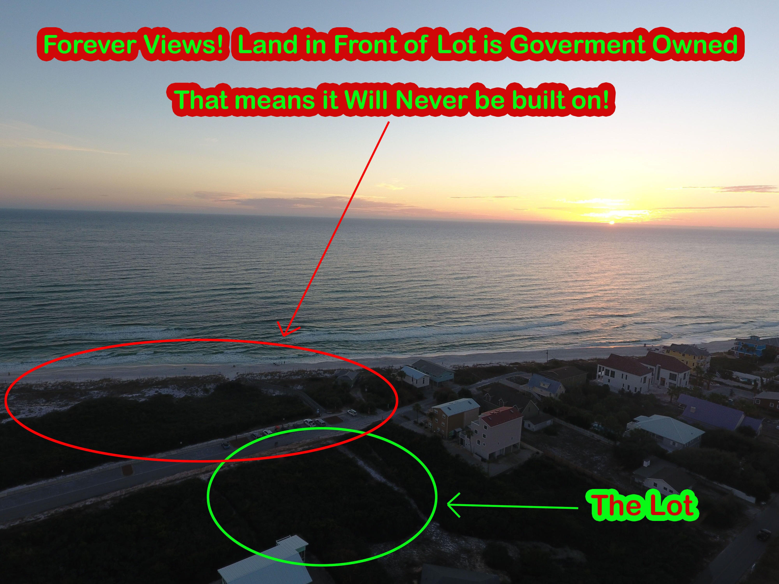 FOREVER PANORAMIC GULF VIEWS! Enjoy overlooking the Gulf, views over the state park land, a large lot, and immediate beach access! X-Flood Zone means flood insurance is optional and very inexpensive. A lot like this is extremely rare and an owner can enjoy custom building on their own schedule. Since this lot is feet from the gulf but sitting behind the street and corner of the park greenery, this lot is AS CLOSE TO GULF FRONT as it gets! Save huge $$ and time without having the same red tape as building beach front. 1/4 Acre. No Buildout time or association fees. Build an incredible home or vacation home in Inlet Beach - One's of 30A's fastest growing areas and walking distance to Rosemary Beach and restaurants in 30Avenue and Donut Hole