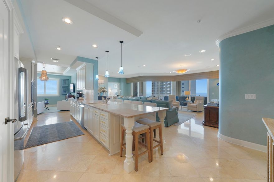 Discover the epitome of beachfront living in this luxurious, rental-restricted 4-bedroom, 4-bathroom condo in the heart of Miramar Beach. Spanning 3,030 sq. ft., this stunning residence offers breathtaking views of the Gulf of Mexico and exceptional comfort. Situated on the 14th floor of Grand Dunes II, this Villa enjoys an elevated 16th-floor perspective, providing fantastic panoramic views and is being offered ''Sold Furnished.'' As the largest Villa in all of Grand Dunes II, this property is impeccably maintained. Upon entering, you'll be welcomed by an open-concept living space, perfect for entertaining. The living area features floor-to-ceiling windows that flood the space with natural light and offer sweeping views of the Emerald Gulf waters and the sugar-white sands of South Walton. The Villa boasts honed, sealed, and polished travertine flooring throughout the private foyer, living areas, kitchen, family room, hallways, and bathrooms.
 
The gourmet kitchen is a chef's paradise, featuring top-of-the-line stainless steel appliances, a 5-burner natural gas cooktop, double ovens, soft-close drawers, an ice maker, newly updated Quartzite countertops and bar seating for seven, a modern sink with upgraded plumbing fixtures, and custom-painted cabinets. Other notable features include 9.5' ceilings, "super quiet" interiors, pre-wiring for the latest security and audio/visual systems, solid wood interior doors, and oversized glass windows with stunning Gulf views.  

The Primary Suite serves as a private retreat, complete with "His & Hers" walk-in closets, trayed and coffered ceilings, and a cozy sitting area. The Primary Bathroom boasts dual granite vanities with upgraded plumbing fixtures and soft-close drawers, a dual head shower, a spa-like jetted soaking tub with travertine surround, and a separate water closet. 

Step onto the expansive 11-foot-deep Gulf front balcony, featuring over 350 sq. ft. of space, a built-in natural gas grill, and protection by "Hurricane Shutters." 

Grand Dunes offers: "Super Quiet Interiors", 24 hour security, gated entry, lush landscaping, 3 levels of gated underground parking for owners, grand lobby, semi-private elevators leading into your private foyer, private heated pool & hot tub, Owner's Lounge with Gulf front Fitness Room, Overflow suites for guests, 200' of deeded beach, serene streams, majestic waterfall and a Lagoon Style Gulf front pool area with Hot Tub shared by both buildings and Beach Service.

Grand Dunes is the Emerald Coast's Most Desired Rental Restricted Beachfront Development!

Call us today to schedule your private viewing of this gorgeous Villa!
