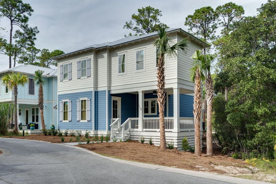 This NEW CONSTRUCTION home  is located on a corner lot with added privacy.    The home features 4 bedrooms, one being on first level, a custom bunk room, large covered front porch and rear deck with 3 parking spaces. Accents include shiplap wall, white shaker cabinets, quartz countertops, stainless appliances and glass tile as well as an outdoor storage closet. Treetop at Seacrest Beach is a gated community with entrances to 30A and 98, deeded beach access and a community pool. This quaint, secluded neighborhood nestled between Alys and Rosemary Beach offers privacy and is walking distance to all the shops and restaurants of 30A Avenue and a tram service to the beach..
