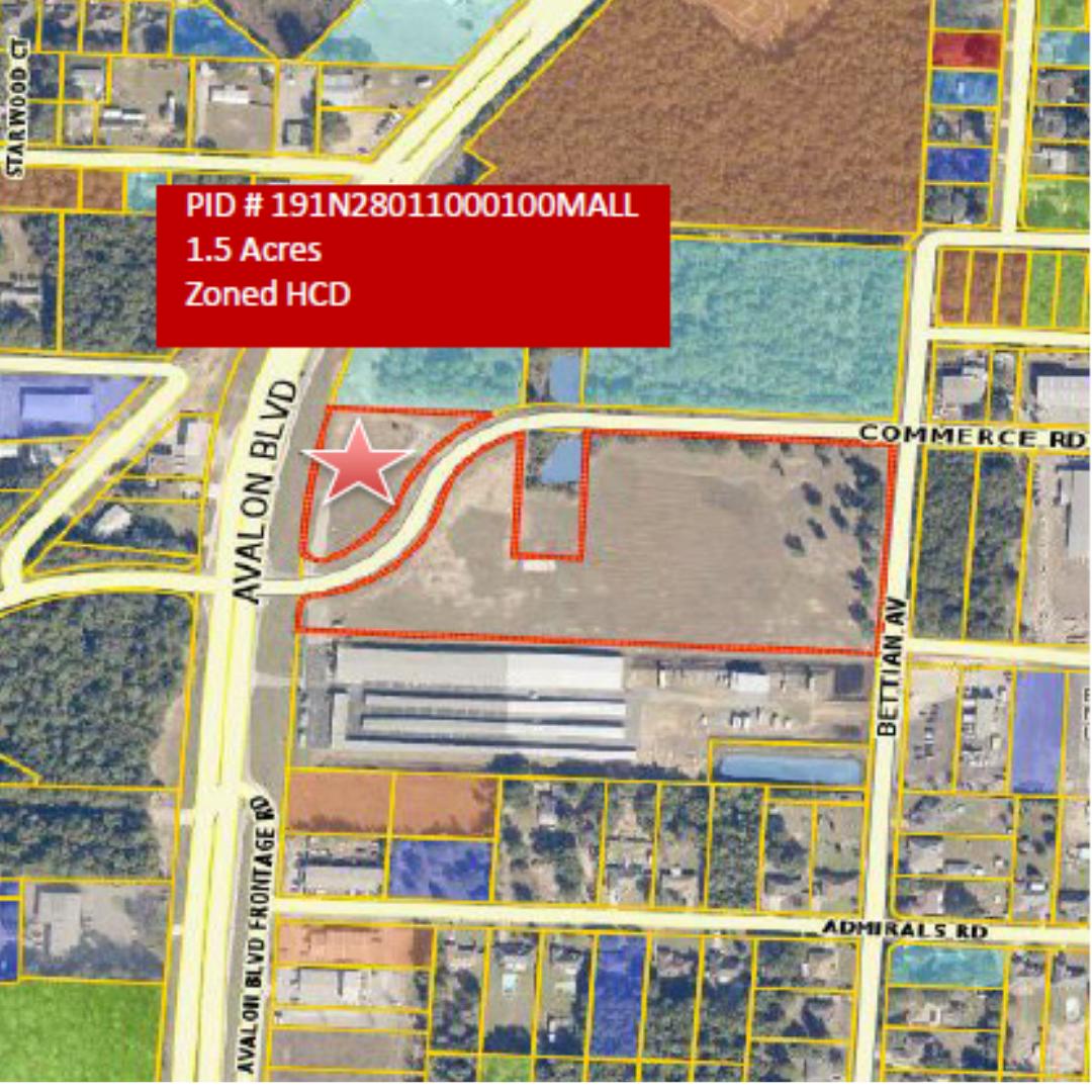 Hard Corner Parcel at lighted intersection on heavily traveled Avalon Blvd. Perfect for Gas Station/C-Store/QSR. Additional 8 AC not included, but could be assembled for additional money. The property is in close proximity to the new $40MM County Court HouseHCD Zoning- is designed to provide for a wide range of uses in appropriate and easily accessible locations adjacent to major transportation corridors and having access to a wide market area. This district is intended to be situated along selected segments of major thoroughfares in the vicinity of major intersections. Automobiles and other vehicular service establishments, motels and hotels, business and professional offices, general retail and eating and drinking establishments primarily characterize this district.