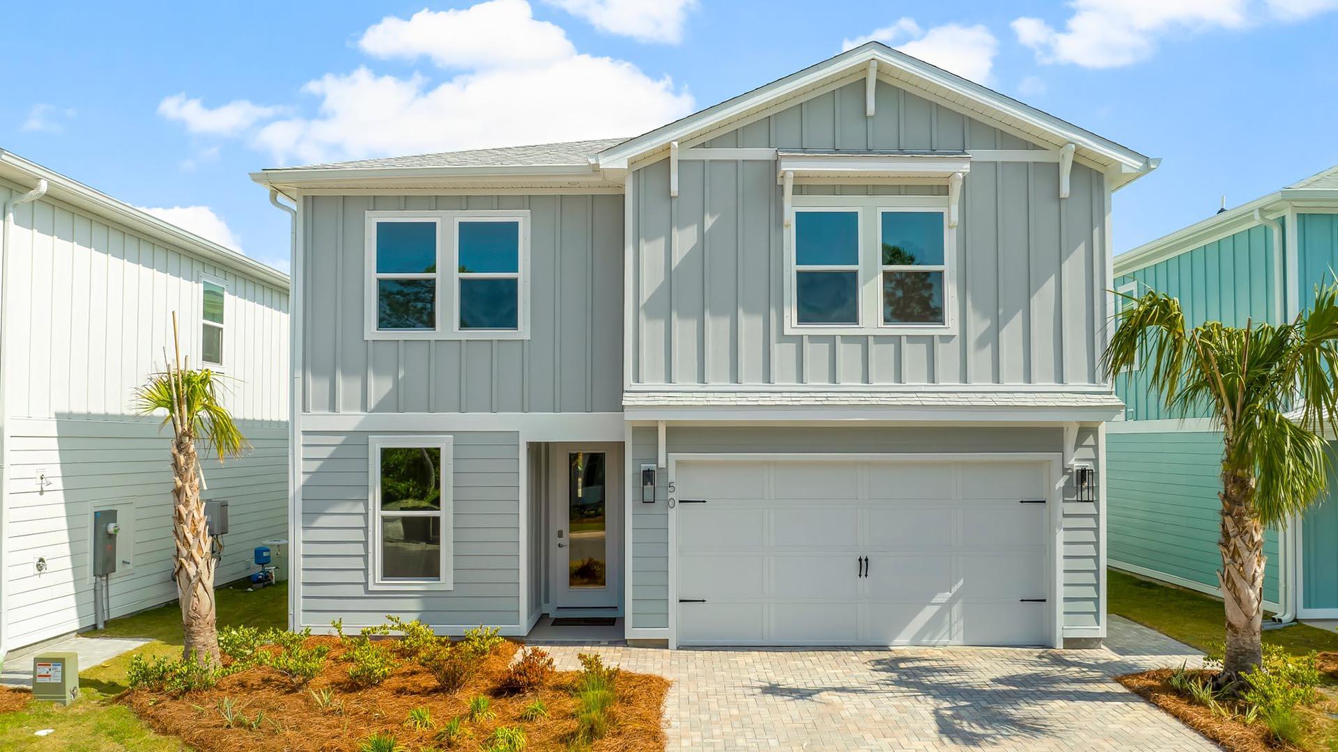 Introducing the Ashton floor plan: a spacious two-story home boasting 2,600 square feet of elegant living space. This stunning residence features five bedrooms, four and a half baths, and a two-car garage, designed to accommodate both coastal comfort and style.Featuring quartz countertops, gas cooktops, farmhouse sink, crown molding, tankless water heater, outdoor shower and so much more!Discover our new beach community on the south side of Highway 30A in Dune Allen. Enjoy pristine sands until sunset or explore Topsail Hill Preserve State Park, with three miles of white sand beaches and 25-foot dunes. Amenities include a Zero entry pool, pool house with covered outdoor kitchen, TV and fireplace. Scenic board walk throughout the community and illuminated water features.