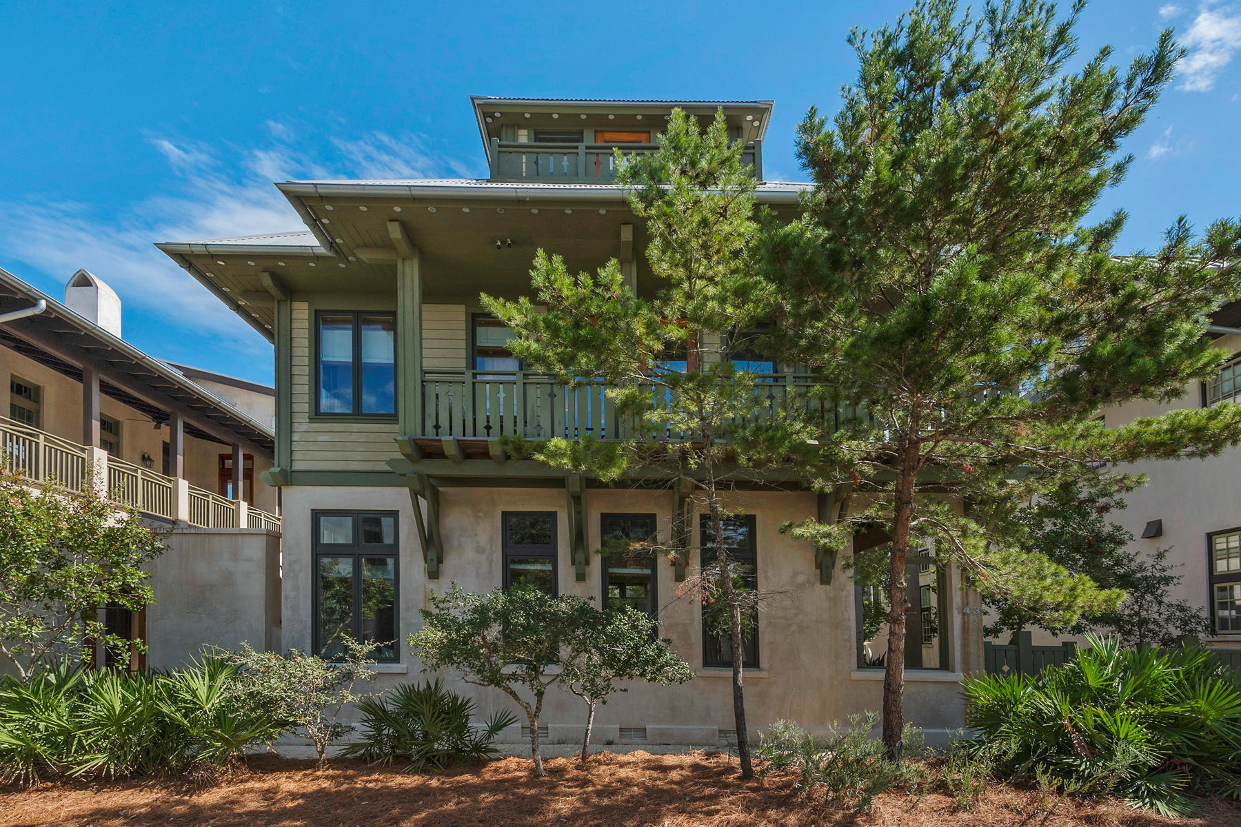 Here is a wonderful opportunity to own a beautiful 5 bedroom, 6 bath home in a highly coveted neighborhood in Rosemary Beach. With coastal living at its finest, this property is just a short walk from top amenities, including four neighborhood pools in addition to the exclusive owner's pavilion pool, community parks, tennis and half a mile of private beach frontage with beach service. The main home has never been rented and has been meticulously cared for by the original owner. Boasting an abundance of natural light, Brazilian cherry hardwood flooring throughout, dramatic high ceilings and new interior paint, also featured is a 265 square foot furnished carriage home. The custom kitchen offers eucalyptus kitchen cabinets, knotty pine alder doors, stainless commercial grade appliances and