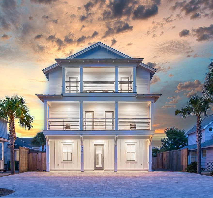 When looking for both location and an incredible rental investment, this home has it all. This beautifully furnished 8 bedroom, 8.5 bath beach home is located just off Scenic 98 in desirable Crystal Beach with $220K+ projected gross rental income! It is ideally located just a short walk or golf cart ride to Shirah public beach access and close to great coastal restaurants, a world class spa, premium shopping, fun entertainment, and beautiful Henderson Beach State Park. This home provides the perfect setup for outdoor entertaining with an oversized saltwater pool, cascading waterfall hot tub, large pool deck, outdoor kitchen & grilling area, and expansive balconies. Boasting 4,140 sq ft, this home features 6 king master suites and two custom bunk rooms all with private en suite baths.