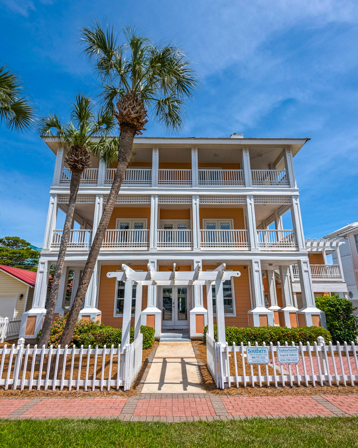 Sneak away to the beaches of Northwest Florida and choose Grand Beach Villa, a seven bedroom beach home, for your vacation in Destin, Florida. You will surely delight in the ample room offered by the main house, which features ample living space in addition to four bedrooms and a carriage house with three additional bedrooms.Enter the main house of this Destin vacation home to be greeted by themes of the beach, as well as comfortable seating in the living room, sure to become the place your family gathers together to catch up after a long day in the sand or by the private pool of this home. Also located on the first floor is the formal dining room, kitchen, washer and dryer, and half bath. Meanwhile, wander to the second floor where you can begin exploring the bedrooms of this beautiful home. Here, you will discover the master bedroom with an ensuite bathroom, as well as a bunk room with another full bathroom. On the third floor discover the remaining bedrooms. These bedrooms offer access to a balcony as well.

Grand Beach Villa's carriage house affords you an additional living, kitchen and dining space. You'll also find three bedrooms and a full bathroom. On the first floor, discover the first bedroom, while twin bunks and an additional bedroom can be found in the two rooms located upstairs.

For a fun-filled day on the beach, grab the bikes, four of which are included with this home, and take the short trip to the nearby beach access. Then, after a day of building sandcastles, cookout on the private grill located on the back deck of your private pool or visit one of the nearby Destin restaurants. Because Grand Beach Villa is located in the Crystal Shores community, you'll enjoy access to the community pool and get ready to soak up some sun.