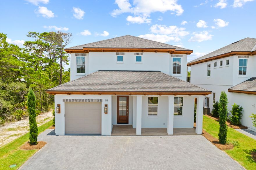 Incredible new construction home just north of 30A! Furnished & turn-key! This 4-bedroom house boasts 2 master bedrooms (1 on each floor), 2 living areas and a separate sleeping space with custom built-in bunk beds. Once you enter the home you are welcomed with raised ceilings, shiplap walls and a resilient wood look tile flooring. As you progress through the open floor plan the kitchen is sure to catch your attention with a commercial grade 66in refrigerator/freezer, 6-burner gas cooking station and stainless-steel appliances. The first level master bathroom features a custom tile shower and standalone soaking tub. Upstairs you will find an additional oversized living area complete with beverage cooler, the 2nd master bedroom with access to the rear balcony, 2 guest bedrooms each with