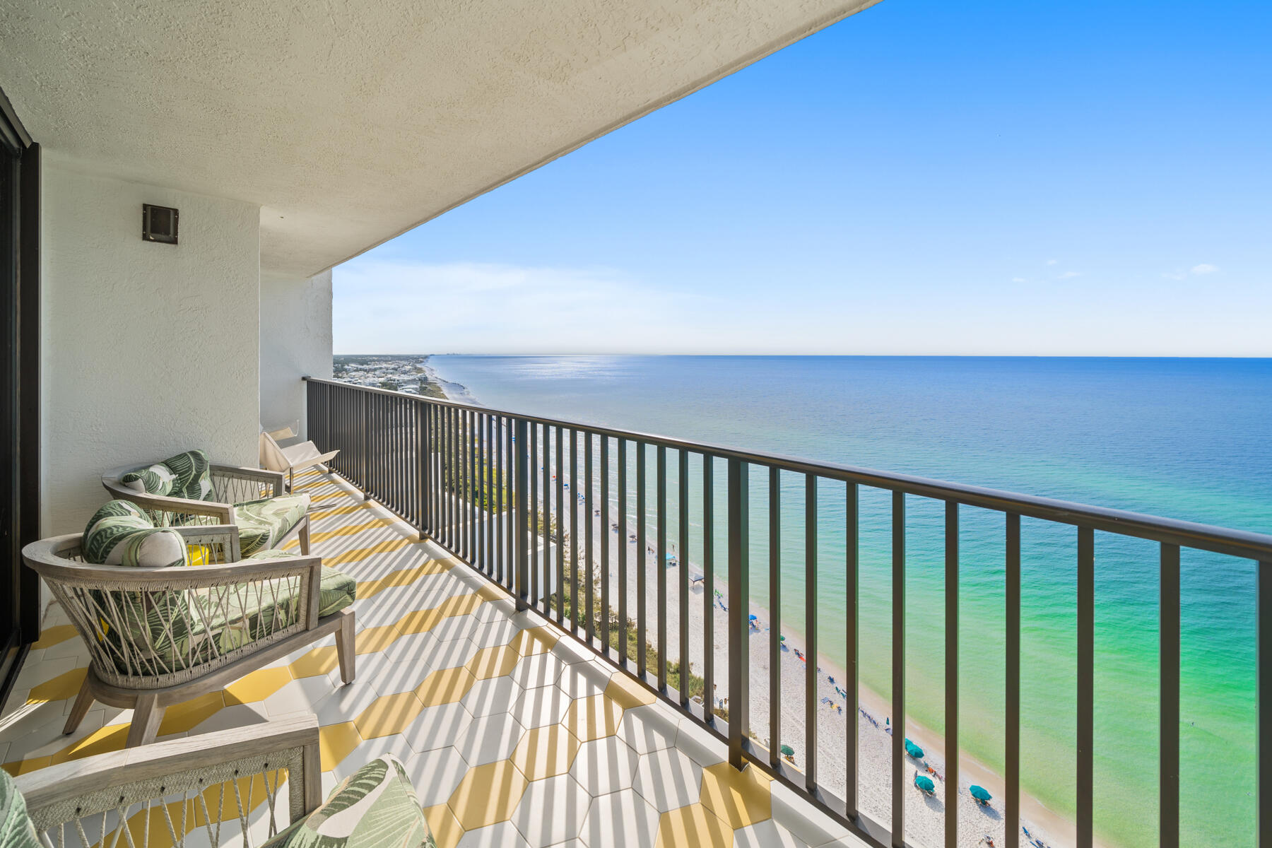 Luxury Gulf-front condo with stunning views and impeccable renovations!Escape to Paradise in this 20th-floor Gulf-front condo, where breathtaking shoreline views meet sophisticated elegance. This beautifully renovated 2-bedroom, 2-bathroom haven not only offers a slice of paradise but also excellent rental potential.  Every detail has been meticulously updated, featuring new cabinets, doors, flooring, lighting, plumbing fixtures, AC, water heater, ceiling fans, and window coverings.Enjoy the luxurious ambiance created by Phillip Jeffries wall coverings, complemented by custom bolster pillows that add a touch of comfort and style. The kitchen is a chef's delight with views of the ocean, boasting solid surface Caesarstone countertops, stand-alone ice maker, and a charming pink SMEG refrigerator.  The condo complex has undergone a front office renovation, 2 new elevators, includes community bikes, and a new fitness room.   Call to schedule an appointment!

