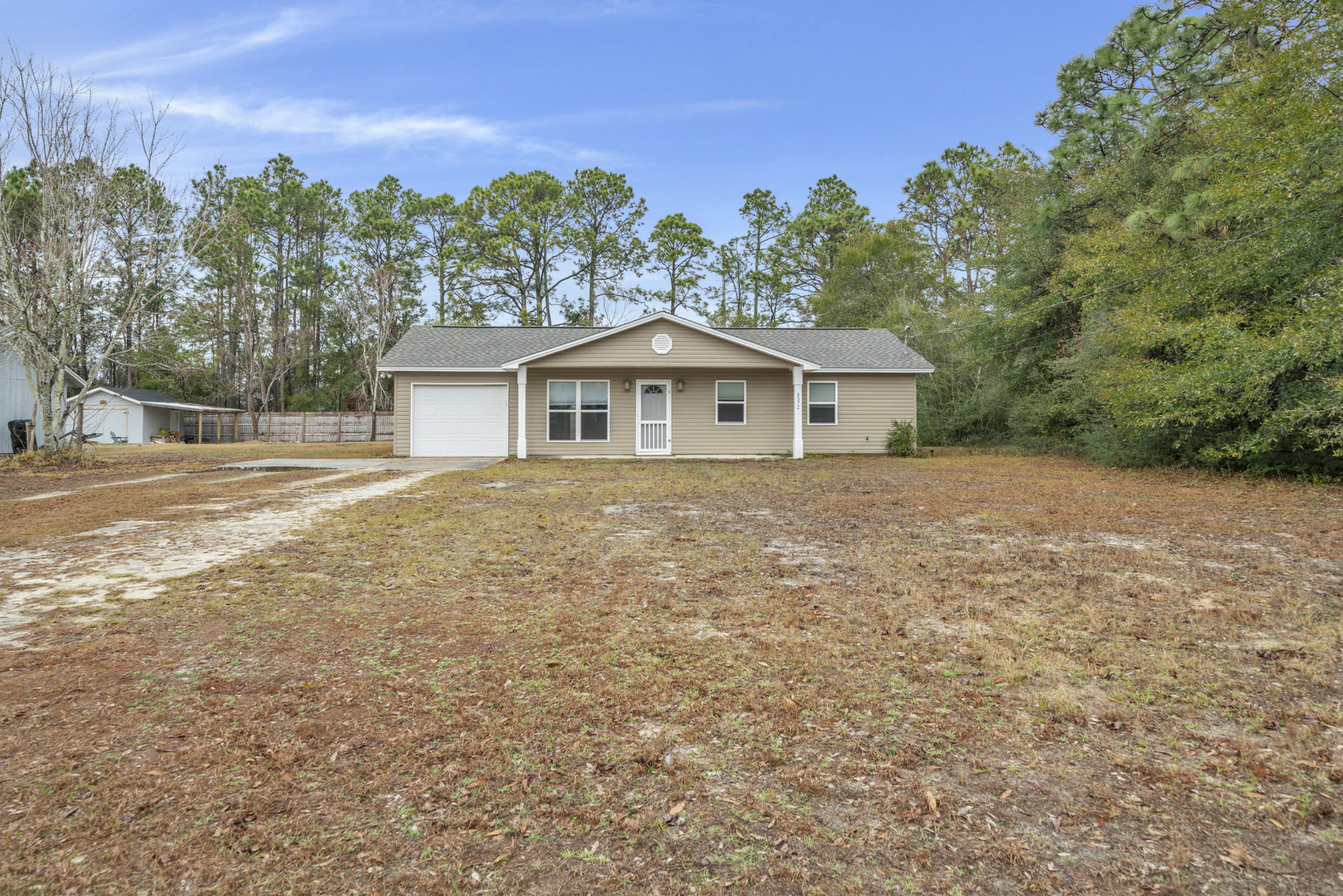 Need room to roam? This renovated 3 bedroom 2 bathroom home sits on roughly half an acre. This property truly has it all with updated features throughout the home including beautiful granite countertops and wood look tile flooring. The master bathroom has also been recently remodeled with a large walk in shower. This home is perfect for hosting Florida guests with a spacious, covered patio! Your backyard can be your own personal oasis with space for the fur babies to run all day. This home is located within close proximity to schools, Hurlburt, Publix shopping center, and just a short drive to Navarre Beach.