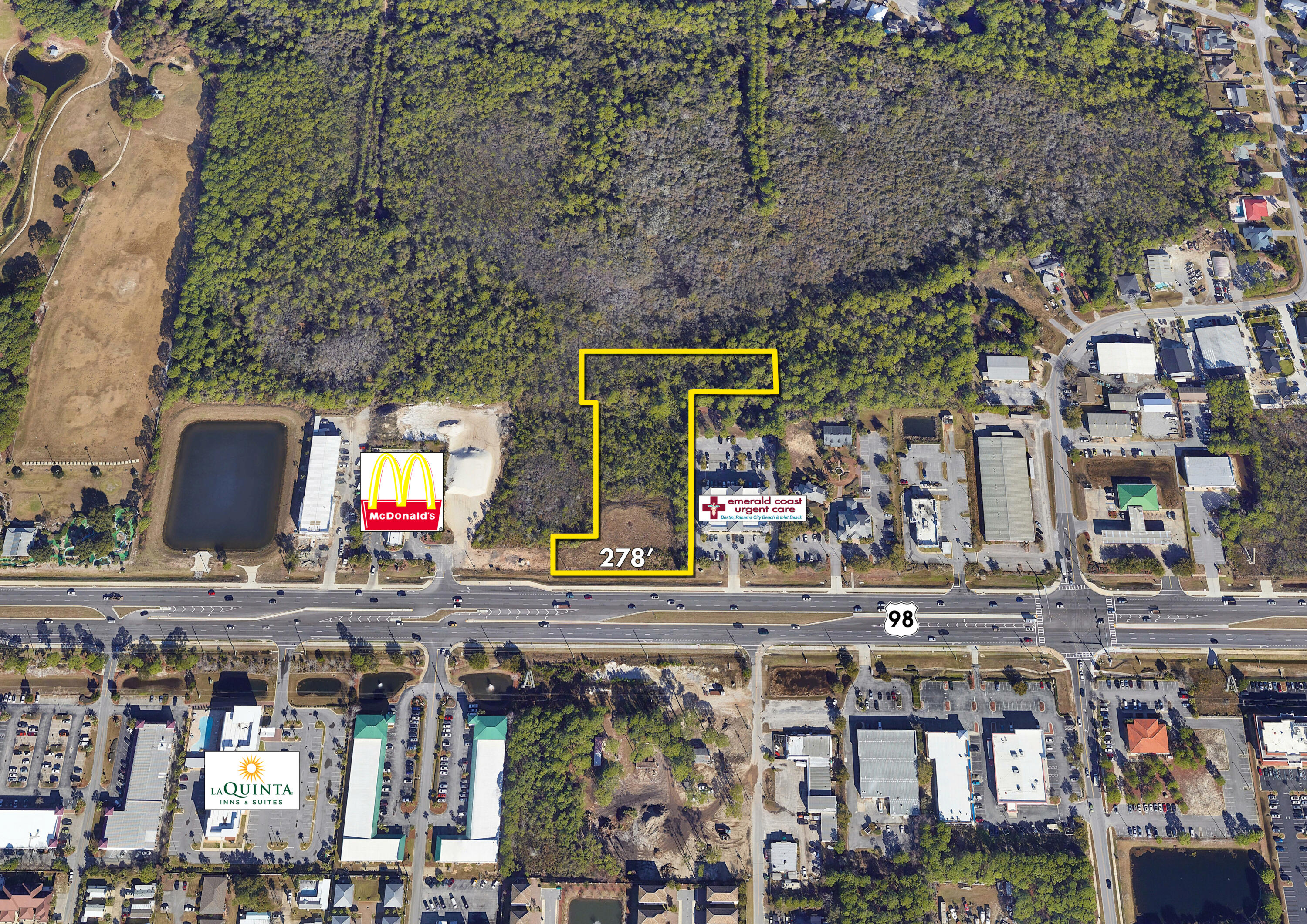 NEW LISTING ★ Prime acreage consisting of an assemblage of two parcels approximately 250' to the East from the McDonald's in Miramar Beach of Destin, Florida. This rare site contains +/-276' of front along Highway 98, aka Emerald Coast Parkway, and is highly visible from a daily traffic count of +/-50,000 vehicles. Wetlands have been permitted, and the current owner is in process of obtaining a development order from Walton County that would yield +/-20,000 square foot of intensity for the end use as showroom and warehouse. Buyer(s) must verify the accuracy of all information relating to this prime assemblage. Please note any and all collateral uploaded to the ''Documents'' tab in this listing. Please inquire for further details. This listing includes two contiguous parcels, as follows: Walton County, Florida Parcel Identification Numbers: 30-2S-21-42000-001-0010 &
29-2S-21-42900-000-0131