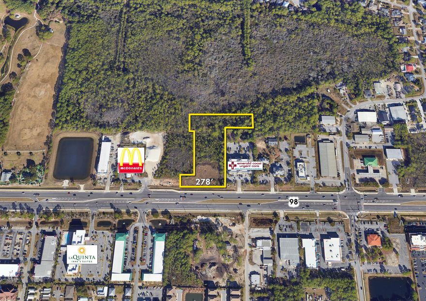 NEW LISTING &#9733; Prime acreage consisting of an assemblage of two parcels approximately 250' to the East from the McDonald's in Miramar Beach of Destin, Florida.  This rare site contains +/-276' of front along Highway 98, aka Emerald Coast Parkway, and is highly visible from a daily traffic count of +/-50,000 vehicles.  Wetlands have been permitted, and the current owner is in process of obtaining a development order from Walton County that would yield +/-20,000 square foot of intensity for the end use as showroom and warehouse. Buyer(s) must verify the accuracy of all information relating to this prime assemblage.  Please note any and all collateral uploaded to the ''Documents'' tab in this listing.  Please inquire for further details.  This listing includes two contiguous parcels, as follows: Walton County, Florida Parcel Identification Numbers: 30-2S-21-42000-001-0010 & 	
29-2S-21-42900-000-0131