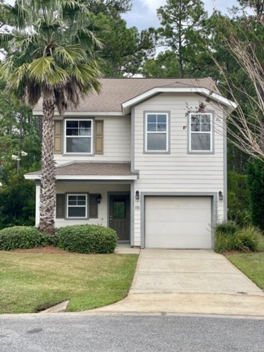 Cute 3 bedroom 2.5 bathroom craftsman cottage located in Santa Rosa Beach Florida. This home has a large kitchen with plenty of cabinets, electric appliances and refrigerator. There is a large living room and dining area overlooking the private backyard patio and  secluded woodland area. There is a 1 car garage and extra storage under the stairs. The downstairs has an oversized laundry room and half bathroom. Upstairs you will find a master bedroom with French doors leading into the master bathroom. Here you will find double sinks, a walk-in shower and a separate tub and water room. Down the hall you will find an oversized guest room and closet along with another regular sized guest room. There is an additional bathroom in the hallway with a shower/tub combo. New HVAC and carpet  in 2021.
