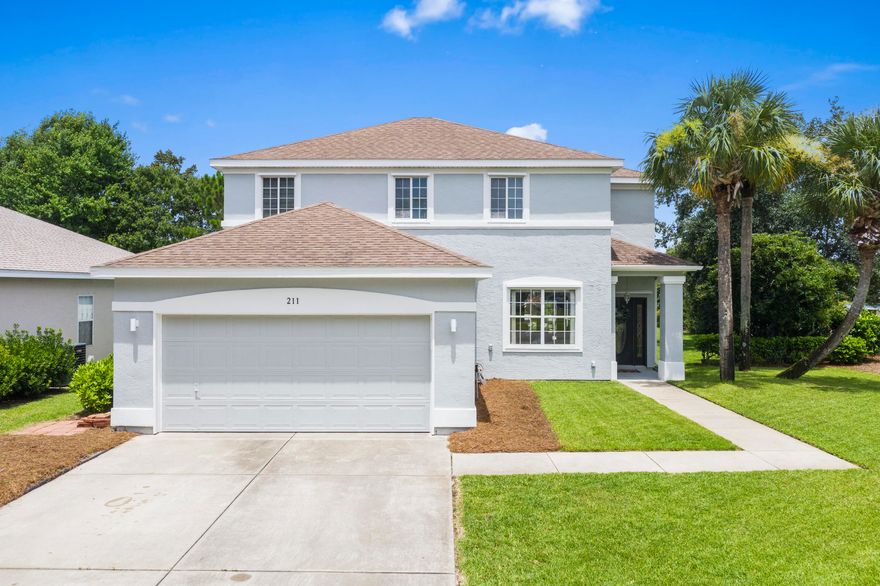 This spacious, two story Palmetto Trace home will provide plenty of living space for your family. The newly painted exterior and well manicured yard invite you into this impressive three bedroom, three full bath home. As you enter the front door you are welcomed into the living room and sitting area overlooking the front yard. The kitchen provides plenty of room for family gatherings with granite countertops, stainless steel appliances and a gas stove with convection oven. Just off the kitchen are two pantries with a laundry room. French doors off the living room and the dining area, provide easy access to the covered lanai and saltwater pool. Continuing on the first floor is a full bathroom and office which could easily be converted into a bunk room.