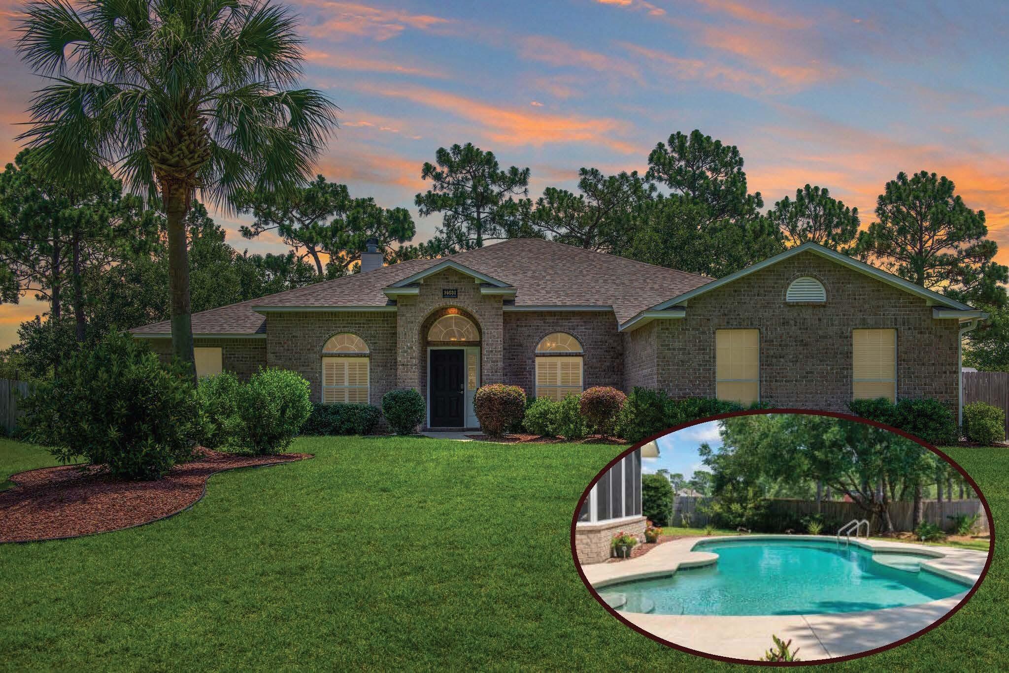 Immaculate luxurious Gunite Saltwater POOL home with every upgrade you could imagine. As you enter home on a large corner lot, the tiled medallion entry way leads to a beautiful office/bonus room on your left and a grand stunning dining room on your right. NEW Roof was added April 2020; Captivating Fireplace; Upgrades include beautiful vinyl plank flooring, Spanish Lace ceilings, upgraded fans/lighting fixtures, Mirrored Bar/Bonus Room with French Doors lead to Screened Sunroom with cathedral ceilings; Side doors lead to Saltwater Gunite Pool, with sun shelf; Master Bath has new remodeled tiled shower! Kitchen has beautiful granite with backsplash and extended island with new white stunning cabinets; Stainless Steel Appliances, All new upper cabinets with special lighting! Above island is