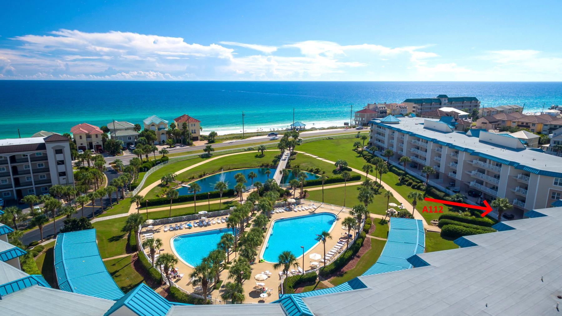 Welcome to your own private oasis in Miramar Beach! Feel the stress melt away as you enter the gates of this tropically landscaped 8.5 acre resort! The oversized living & dining area opens out onto the huge, partially-covered patio only found in first floor (2nd level) units. This secured outdoor living space is perfect for children and owner pets. This on-trend decorated condo was recently updated with new Whirlpool appliances (2019), carpet, paint, and furnishings (2018). The large kitchen has a counter-height eat-in bar, four barstools, a decorative mosaic backsplash, custom lighting, and a large pantry. The living room features a 55'' TV and a sleeper sofa for extra guests. The large master suite offers a king-sized bed, huge walk-in closet, and a private bath. cont'd