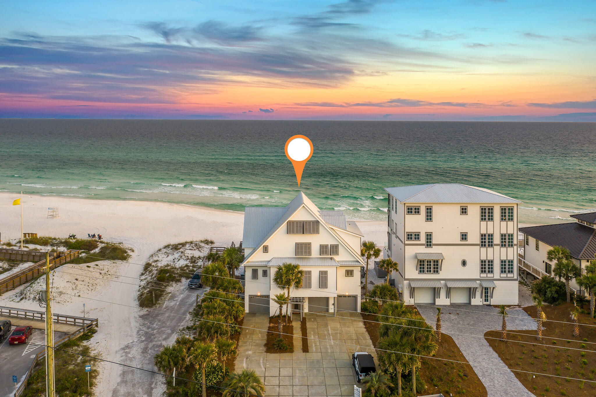 Perfectly positioned along the white sandy beaches of 30A, this exquisite Gulf view home is designed to impress the discerning buyer. Enjoy sweeping views of the water from multiple floors. The thoughtful design concept incorporates 4 of the 5 bedrooms on the gulf front side of the home with exceptional views. The spacious private pool and deck harmonize with the main living area to create a seamless flow from interior to exterior living. The well appointed kitchen includes gorgeous countertops, tiled backsplash, 6 burner gas cooktop, ice maker, and a walk-in pantry. An open floor plan concept blends the kitchen with the living and dining areas.