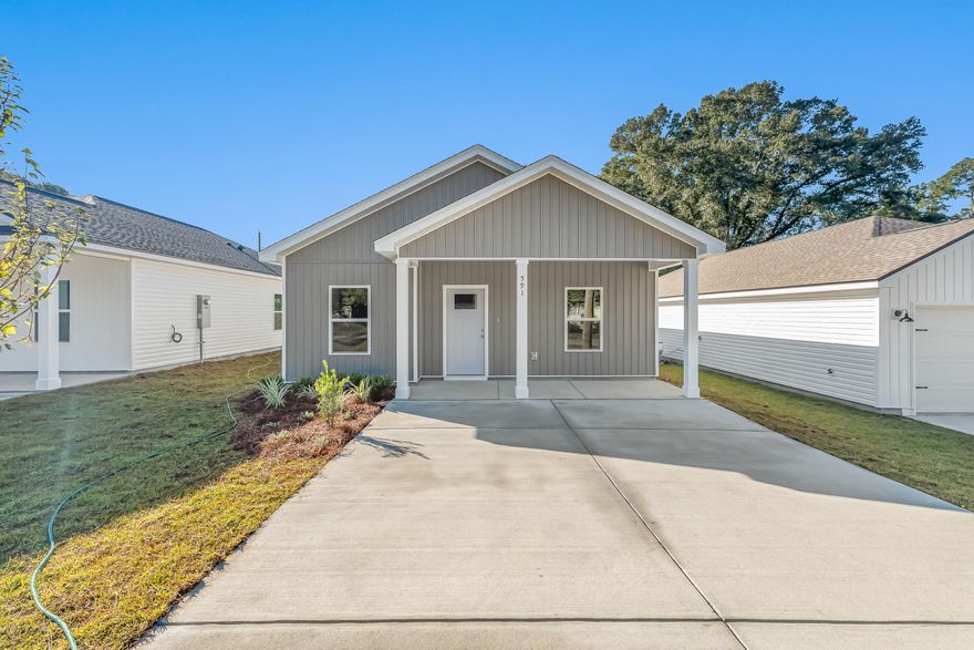 $15,000 FLEX CASH - BIG FEATURES in this new floor plan MOVE IN READY.  Front porch, rear patio and fully landscaped/fenced backyard.  Open family/dining/kitchen area with recessed lighting, large breakfast bar, walk-in pantry, white shaker cabinets and quartz countertops.  Luxury vinyl plank flooring throughout, owner's suite has walk-in closet, full bath w/double vanities.  All bedrooms have ceiling fans; laundry room conveniently located between 2 additional bedrooms.  Conveniently located!