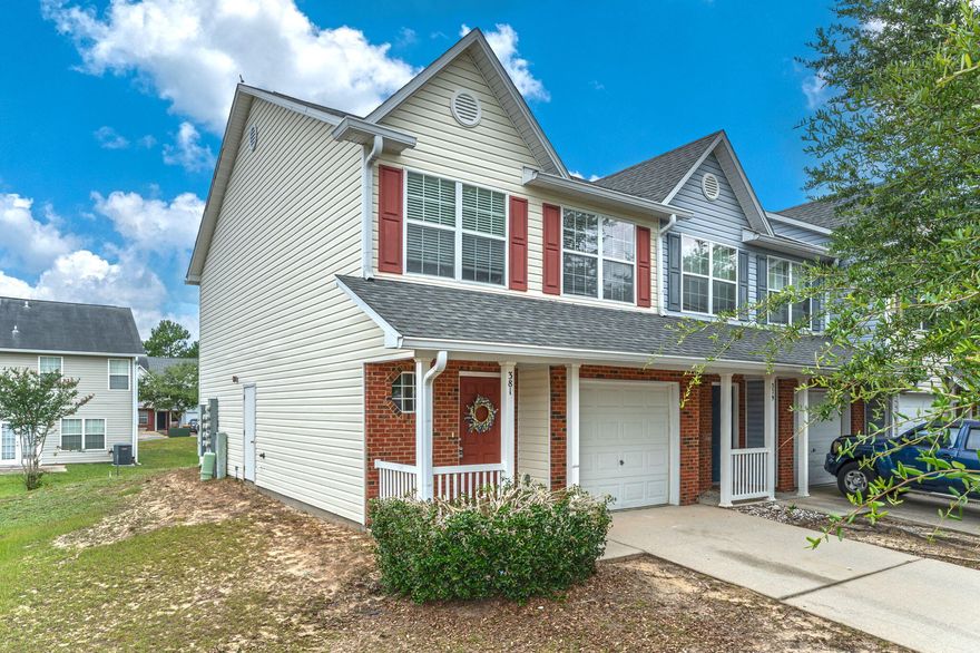 3 bedroom/2.5 bath End unit WITH garage! 2023 Roof. This unit is the perfect set up. Half bath downstairs. Open kitchen and living room area. One master suite and then other two bedrooms share a full bath. Laundry room with washer/dryer included. Lawn maintenance is included in this one as well. New lighting throughout. Previously rented for $1550/mo. Vinyl plank flooring installed 2022. Very close to elementary and middle school and a short commute to the bases!