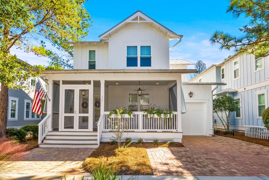 Located in the sought-after community of NatureWalk at Seagrove, just minutes from the sugar-white sands and turquoise waters of the Gulf, this beautifully updated home blends modern coastal style with everyday comfort. Built by Kolter Homes, the ''Sandcastle'' floor plan offers over 3,000 square feet of thoughtfully designed living space with four bedrooms, four-and-a-half baths, and multiple indoor and outdoor areas for entertaining. A large screened front porch with Bermuda shutters creates an inviting first impression and the perfect spot for morning coffee or evening cocktails. Inside, fresh paint, tall ceilings, and gorgeous hardwood floors set a bright and welcoming tone. The front den features custom built-ins with butcher block countertops, ideal for a home office or media space.

The kitchen has been completely reimagined with floor-to-ceiling custom cabinetry, quartz countertops, a coastal subway tile backsplash, new lighting fixtures, and an updated suite of stainless steel appliances. An oversized island provides additional seating and storage, opening seamlessly to the dining and living areas. The living room is anchored by a gas fireplace with built-in bench seating and upgraded surround sound, perfect for gatherings with family and friends.

French doors lead to the large screened back porch and outdoor living area, where an oversized patio surrounded by refreshed and enhanced landscaping, and complete with a tabby shell wood burning fireplace, BBQ area, and outdoor shower is tailor-made for entertaining year-round.

The primary suite on the main level features tray ceilings and a spa-like bath with a freestanding soaking tub, walk-in shower, dual vanities, and ample storage. The first floor also includes a renovated laundry room with butcher block counters, a wine refrigerator, and abundant cabinetry, along with a "sand room" just off the garage, complete with large cabinets and cubbies for storage, designed for easy beach living.

Upstairs, three spacious guest suites each include their own private bath, all updated with new fixtures, countertops, and glass walk-in showers.

Residents of NatureWalk enjoy resort-style amenities at The Gathering Place, including a heated lap pool, zero-entry pool, hot tub, fire pit, playground, and grilling area, as well as pickleball courts, fitness stations, and scenic nature trails that lead directly to the beach. Conveniently located next to Watercolor Crossings Shopping Center and a short ride to Seaside and Seagrove, this home offers easy access to 30A's best restaurants, shops, and coastal attractions.

Whether you're looking for a full-time residence, vacation home, or rental property, 20 Beargrass Way delivers the ideal 30A lifestyle in one of the area's most beloved communities.