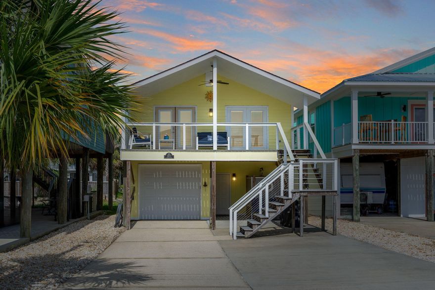 Live where others Vacation! Palm trees, soft breezes and Beaches! Great Beach Getaway on Navarre Beach! Quaint  Cottage on the Sound Side of Gulf Blvd with amazing view from the Front Deck and Beach access for the street! Immaculate move-in ready home or use as rental investment property. NO HOA; The Cottage is raised above the flood plain, with front and back deck; parking underneath with concrete driveway and Huge Garage; Beach sand play area adjacent. This cozy 2 bedroom unit has new LVP vinyl floors in the kitchen, Living Area, Baths and Bedrooms! Interior completely remodeled 2021 with new Stainless Appliances! Roof is 30-year dimensional shingles and hardiboard siding. Plus a wonderful enclosed shower outside for convenience to beach living! Hurricane Windows added for insurance  savings! HVAC system is elevated above the flood plain. NEWLY painted, new windows, Beautiful French Door type windows with inside Blinds for easy maintenance; and French Doors for Entry; Neutral palate of "Agreeable Grey" for a great color scheme; Kitchen has beautiful light white cabinets, Drop down lighting, Stainless Steel Appliances, Pull Out Drawers as well as in Pantry! Stunning granite on countertops; Bath has Tiled Showers, Corian countertops; Additional bedroom has .5 Bath for guest convenience; Master Bedroom has door to stairs in back; and Master Bath also has tiled shower; Updates: Central Vac, New air conditioner compressor 2025; Large double deep garage and large front concrete driveway with parking for six cars; Covered front deck with poly flooring; New hurricane windows and shutters; Water well back yard for potential lawn irrigation; Outside rainwater shower head and dressing area with dedicated hot water heater; Extra Refrigerator in garage for large gatherings; Private street with community beach to bay; Gulf beaches across the street and Boat Ramp at Juana's less than 1/2 mile! Front Deck has Trex for low maintenance and stunning Views to the Sound;  RARE Detached Family home on Navarre Beach under $575k! Some furniture can be negotiated; Come see this immaculate home today on Navarre Beach! 