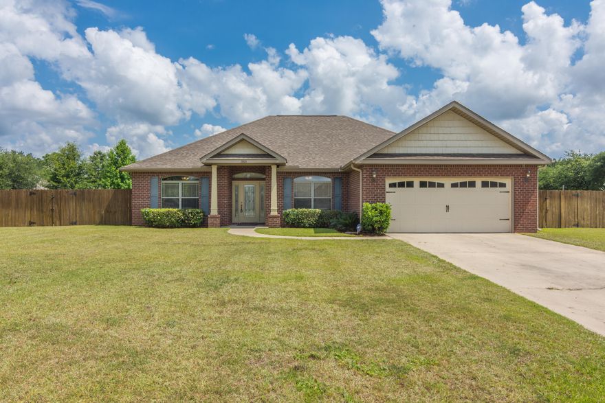 Stunning Crestview home on a flat 1/2 acre lot! This Watree built home has a fantastic floorplan, with 4 well laid out bedrooms and a formal dining room. Living space is large and open to the kitchen area, which comes complete with granite countertops, quality cabinets, and pendent lighting. Tile flooring found in all wet areas, engineered wood flooring in living spaces. Spacious master suite area has tray ceilings and opens up to a bright open bathroom, garden soaking tub/dual vanities/walk in closet! The exterior of this all brick home has great curb appeal and is nicely situated in a cup-de-sac with no thru traffic! Half acre lot is FLAT and enclosed by a privacy fence. Backyard shed is perfect spot to store extra tools. Enclosed back patio will keep you nice and cool this summer!