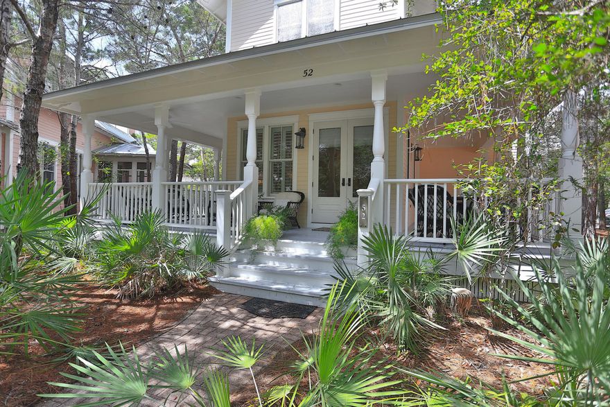 52 SUNSET RIDGE LANE is in the PERFECT Watercolor Park District location overlooking Crimson Park! So close to the beach, and all of the amenities of the fabulous Watercolor Beach Club. This cozy, yet spacious home offers all of the charm you could ask for! The first floor features a newly remodeled kitchen with custom light gray cabinetry, and new appliances. The large dining area opens to the kitchen and light filled living area! First floor Master opens to the wrap around porch, and features a steam shower in the Master Bath. Upstairs has teo more bedrooms, with a Jack and Jill bath. In addition, a spacious upstairs living area, that could provide additional sleeping. Beautiful hardwood floors and plantation shutters throughout. Fully Furnished and so well maintained!!