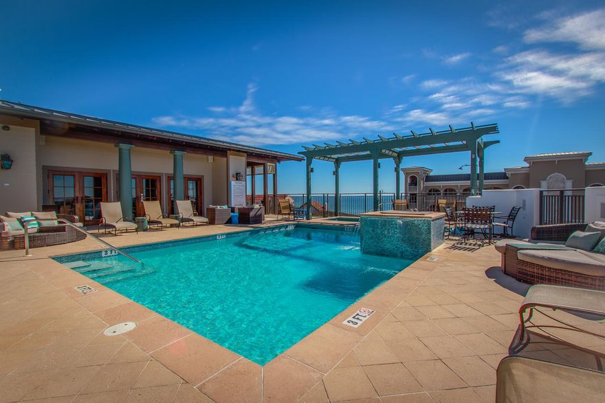 This ground floor unit at luxurious Waterhouse offers the apex of beach living. It lies mere steps from the beach on Scenic 30A, and offers incredible amenities. With a rooftop deck with spectacular views, a gorgeous pool, hot tub, barbecue grills, owners lounge and party suite off of the pool deck, and a well-appointed fitness center including a sauna and steam room, also deeded beach access. Waterhouse is the epitome of luxury and convenience.The condo is packed with special features, including granite counters and Viking appliances in the kitchen, wood flooring, and a spacious private patio with garden view. Also more storage is available in owners storage closet conveniently located nearby. Fully furnished and rental ready!