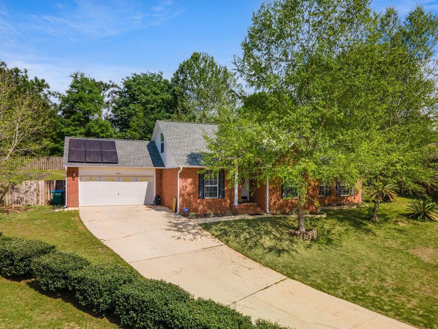 Fantastic 4 bedroom, 2.5 bath, 2-story brick home boasting over 2,200 sft & an easy commute to Eglin, Duke, Hurlburt Field, 7th Special Forces, beaches, schools, & more. The first floor features crown molding, recessed lighting, and other upgrades, as well as a spacious living room (with a fireplace) that leads out to a Florida room overlooking the large backyard with step garden. There is a lovely, upgraded, eat-in kitchen with a breakfast bar, granite counter tops, plenty of cabinet space, newer stainless appliances, a pantry, & a formal dining room. Also downstairs are a guest bedroom and half guest bath as well as the huge master bedroom with walk-in closet & a fabulous en suite, complete with double vanity, walk-in shower, soaking tub, & separate toilet room. Upstairs, two additional guest bedrooms share a full guest bath and there's a small space on the landing. The laundry room is off of the kitchen, and there is a 2-car garage, as well as a storage shed out back. HUGE LOT! Sellers to pay off solar loan at or before closing.  

-Roof/solar panels both 2020
-Water heater 2018 
-HVAC 2019
