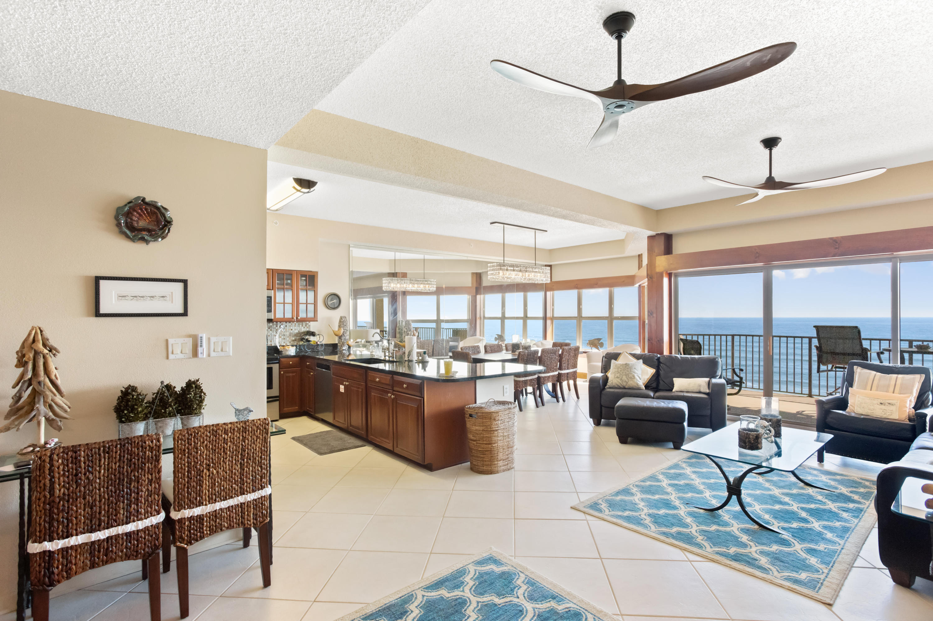 Spectacular, Gulf front, Penthouse condo: 2035 SF, 3 Bedrooms, 4 full bathrooms, 305 SF balcony, beautifully furnished. Secluded, direct beach view from the Living Room, Dining Room, Kitchen, and Master Bedroom Suite. You will enjoy the 42.5 linear feet of Beachfront view. Okaloosa Island Sound views from both Bedrooms 2 and 3. Expansive, house like split Bedroom floor plan with 9' ceilings. The Kitchen boasts a large Pantry, all appliances, Breakfast Bar and granite counter tops. Newly remodeled Bathrooms with comfort height vanities and granite tops. Balcony is sunny and warm in the winter, shady and cool in the summer. Enjoy both sunrise and sunset from this unique Emerald Coast gem!