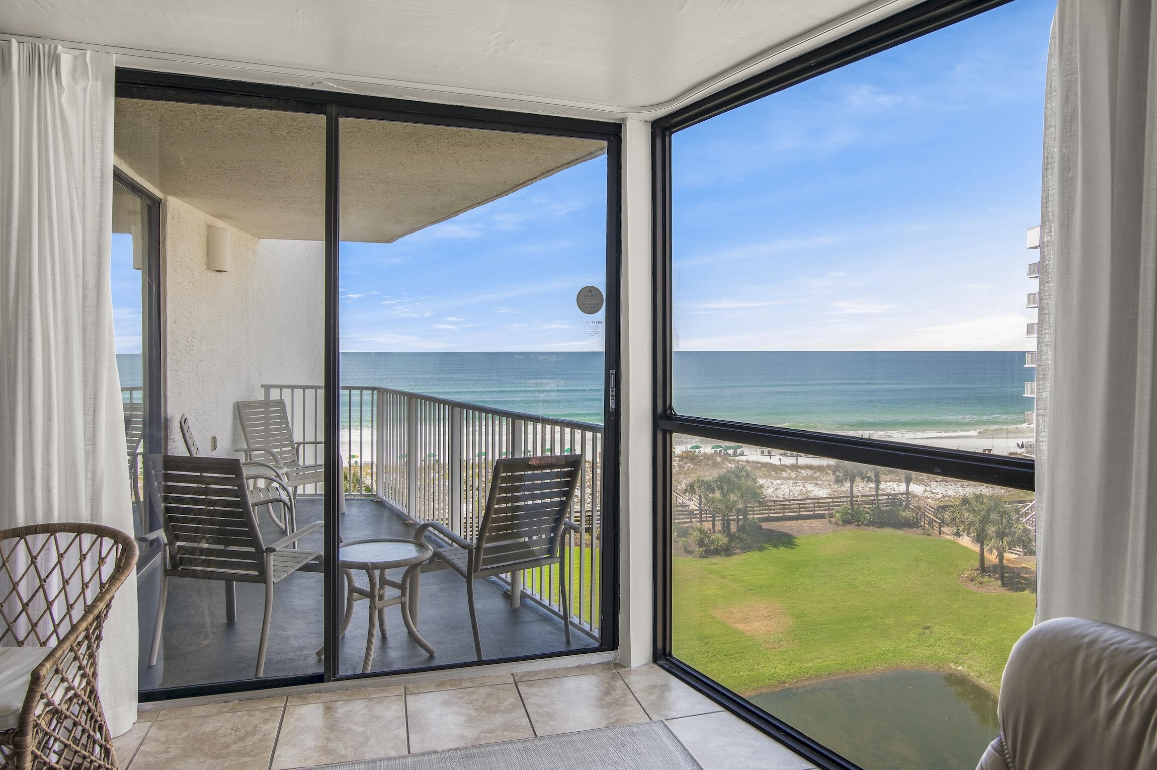 Captivating Gulf Front Condo with 2 Bedrooms, 2 Baths, beautiful view of the Gulf of Mexico, Expansive Balcony, and Beautiful Interiors:Prepare to be captivated by the seller's meticulous attention to detail. As an interior designer, she has transformed this space into a true masterpiece, featuring high-end furniture and decor that harmoniously blends comfort and style. The heart of this condo is the expansive living area that leads to a large balcony where you can savor sunrises and sunsets while sipping your favorite beverage. The well-appointed kitchen showcases stainless steel appliances, a convenient breakfast bar, and a utility closet with a washer and dryer.