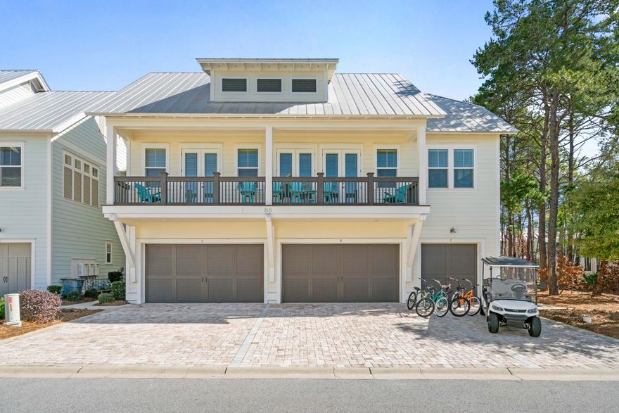 Welcome to a professionally decorated ''Aruba'' floor plan townhome in the sought-after Prominence North on 30A that includes a NEW six seater golf cart. This 2-bedroom, 2-bathroom townhome is a 5-star ''Guest Favorite'' rental unit ranked in the Top 10% of Homes on Airbnb, with a proven rental income track record in 2024, making it a perfect choice for investors or second homeowners looking to profit while they are away.  Newly Redecorated and Rental-Ready: This TURN-KEY, recently updated townhome is nestled on a great lot with extra wooded space to the right and rear of the unit. It is fully furnished with ALL NEW furniture, mattresses, linens, cookware, flatware, glassware, 55'' Samsung TVs in bedrooms and Whirlpool washer/dryer, ensuring ease and comfort from day on High-End Finishes & Upgrades: Enjoy hardwood floors (no carpet!), quartz countertops, a sleek farm sink, custom designer lighting and fixtures, two luxurious king-size beds and a queen sleeper sofa. The modern kitchen comes equipped with stainless-steel appliances for the ultimate cooking experience. 

Bright and Spacious Living Area: The open concept living space full of natural light boasts 10ft vaulted ceilings finished with crown molding and tall 8ft doors. Additionally, the unit has a private balcony that is perfect for enjoying the beautiful Florida weather anytime.

Technology: Smart door lock, smart thermostat and Ring cameras give you all the access you need to self-manage.

Prominence Community: Offering a guest-favorite, massive resort style pool, lounge space and grilling area, this unit is conveniently located across the street from The Big Chill (aka The Hub), with local amenities such as restaurants, entertainment, recreation and shopping. Beach accesses such as Deer Lake State Park provide residents with easy access to the pristine beaches along 30A. Plus, a NEW six-seater golf car and four new Trek Bicycles with locks are included in the sale.
Don't miss out on the chance to own this exclusive unit. Schedule your private showing today!