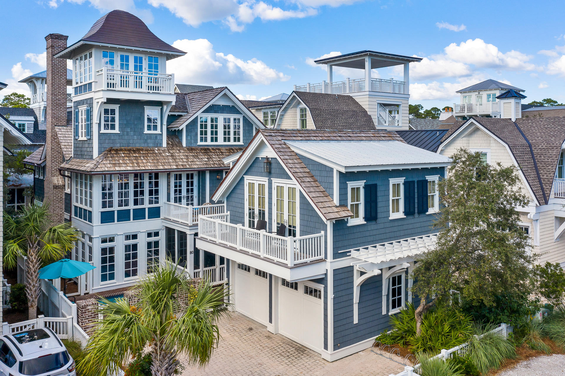 PERFECTION! This one of a kind 'Nantucket Style' home is located 3 lots from the gulf in Watersound Beach.  Built by Alan Ficarra, this timeless home is the jewel of Watersound Beach.  Amazing endless gulf views, and just a short stroll to the beach.  This home has a new carriage house and heated pool designed by Geoff Chick.  The first floor of the home boast a first floor master, oversized additional bedroom, den, laundry and 3 full baths.  The second floor has an incredible den with vaulted ceilings, gorgeous beams, and a large oversized brick fireplace.  The generous sized kitchen is very open with a large center island, walk-in pantry, Thermador 6 burner gas stove.  To complete the kitchen is a mahogany topped wet bar