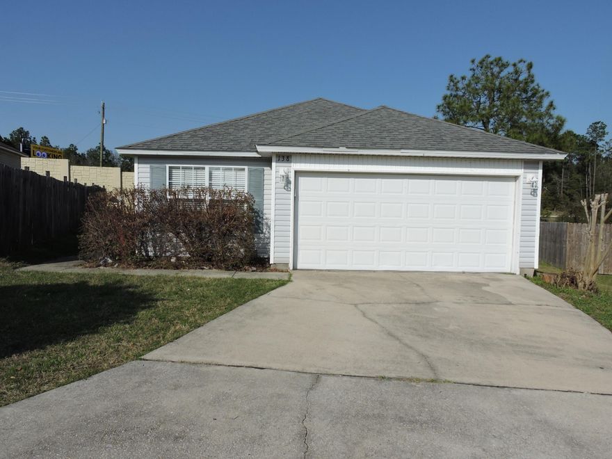 Newly renovated 3 bed/2 bath/2 car garage house South of I10, easy commute to the bases.  New carpet and paint as well as new stove, microwave, dishwasher and side-by-side refrigerator.   This particular home is on a LOT and A HALF which has nice side yard space. Sprinkler system incl. Underground utilities, city water & sewer. Neutral colors throughout with plenty of natural light. 12 minutes to the Special Forces Compound and 20 to Eglin AFB. Pets Welcome, restrictions apply and Owner approval.  Call for appointment.