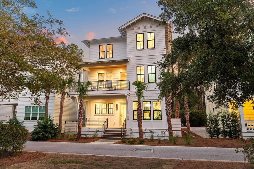 This stunning new construction home in the exclusive, gated Treetops neighborhood of Inlet Beach offers a blend of luxury, comfort, and coastal elegance. Designed by Gregory Jazayeri, this 3,217 square foot home spans three levels and features deeded beach access with seasonal tram service to and from the beach, offering both convenience and tranquility.Upon entry, the first floor welcomes you with an open-concept kitchen, living, dining, and family room, showcasing cypress accent ceilings that enhance the home's inviting atmosphere. The gourmet kitchen is a chef's dream, equipped with high-end Thermador appliances, a spacious island with a waterfall edge, custom cabinetry, a full-height backsplash, Delta plumbing fixtures, and elegant brass hardware. A powder room is conveniently located for guests, while the epoxy-finished garage provides ample parking and storage.

The second floor serves as a private retreat, featuring a serene primary suite with a private balcony, a large walk-in closet with custom built-ins, and a spa-like ensuite bathroom. Two additional bedrooms, each with their own ensuite baths, and a nearby laundry room offer both comfort and functionality.

The third floor includes a versatile family or entertainment room, perfect for gatherings or quiet relaxation. The custom bunk room sleeps four, complete with built-in bunks, integrated storage, and stylish brass hardware. A second primary suite on this level boasts a vaulted wood accent ceiling, a luxurious ensuite bath, and a garden-style tub.

This home is filled with upscale finishes, including solid core doors, European hardwood floors, floating vanities with under-cabinet lighting, and PGT windows. Outside, professionally designed landscaping and landscape lighting enhance the home's curb appeal. Residents enjoy deeded beach access, a community pool, and proximity to the Seacrest tram pickup, offering the ideal balance of privacy and convenience. Located just south of Highway 98, this home is your gateway to the best of coastal living in Inlet Beach.
