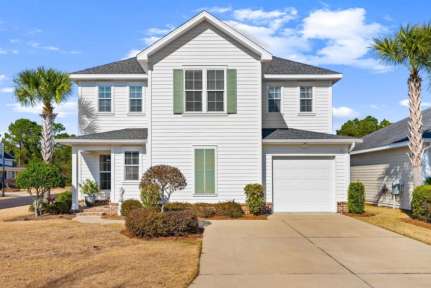 Welcome to coastal living at its finest in the heart of Santa Rosa Beach. Quality construction by local builder, Huff Homes and less than 2 miles from public beach access, this beautifully designed 3-bedroom, 2.5-bath home on a corner lot offers the perfect blend of comfort, style, and convenience. The open floor plan is highlighted by luxury vinyl flooring and elegant custom chandeliers. The primary suite on the first floor provides privacy and easy living, while additional bedrooms and a bonus room offer flexible space for guests, a home office, or media room. A one-car garage adds extra storage and functionality.The HOA includes all landscaping, pool, dog park, playground, gym, clubhouse, and security cameras at entrances! Perfect for a second home or primary! Buyer to verify all info.
