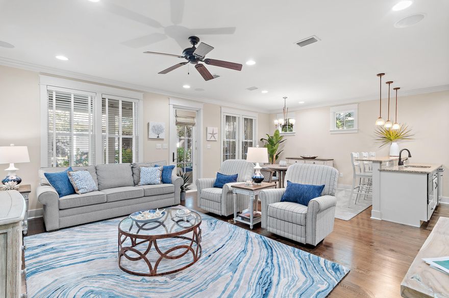 Welcome to 41 Quarter Moon in the gated and beach access community of Watersound West Beach!  Features of this beautiful cottage include gorgeous hardwood floors throughout, spacious screened porch, granite counters, stainless appliances, shiplap walls, and garage.  The master suite is on the first floor and there are two guest rooms and an additional bonus area on the second level that can be utilized as an office, den, bunks, or fitness room.  The interior of the home is in like new condition as the home has never been rented and has been used as a second home.  Located near the end of the street, owners enjoy a peaceful location and the extra parking that is available.  This is an exceptional opportunity to purchase an entry level home in this incredible neighborhood. Watersound West Beach is known for its private BEACH ACCESS via a scenic boardwalk through Deer Lake State Park, along with resort-style amenities including a heated/cooled community pool, parks, walking trails, putting green, fitness center, bike parking at beach, and security-gated entrance. This home is just a short stroll or bike ride to the beach, making it a true 30A coastal lifestyle opportunity. The BEACH ACCESS is a private perpetual easement so no crowds and no Customary Use worries! Whether you're searching for a primary residence, second home, or investment property, this home, offered beautifully furnished and appointed, delivers space, style, and location in one of 30A's most desirable communities. Call today for a private showing.