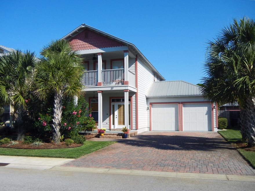 Hardi Plank Florida Cottage Style home meticulously maintained with contemporary design elements. Features of this freshly painted 3 bed/2.5 bath home include 5'' plank (3/4'' thick) Oak Wood floors installed recently in stairwell and entire upstairs, tile flooring throughout downstairs. All trim painted white including staircase banister. Storage under staircase. Window treatments with bamboo blinds and white lined curtains. Counter depth refrigerator, stainless appliances, granite counter tops, breakfast bar, and pretty wood cabinets enhance kitchen. Cedar Closet in Master. Minutes from boat launch at end of East Hewitt Road. Privacy fenced backyard with 12'X20' patio, side entry gate, Rainbird sprinkler system with ground water well. Hurricane covers for windows and metal roof.
