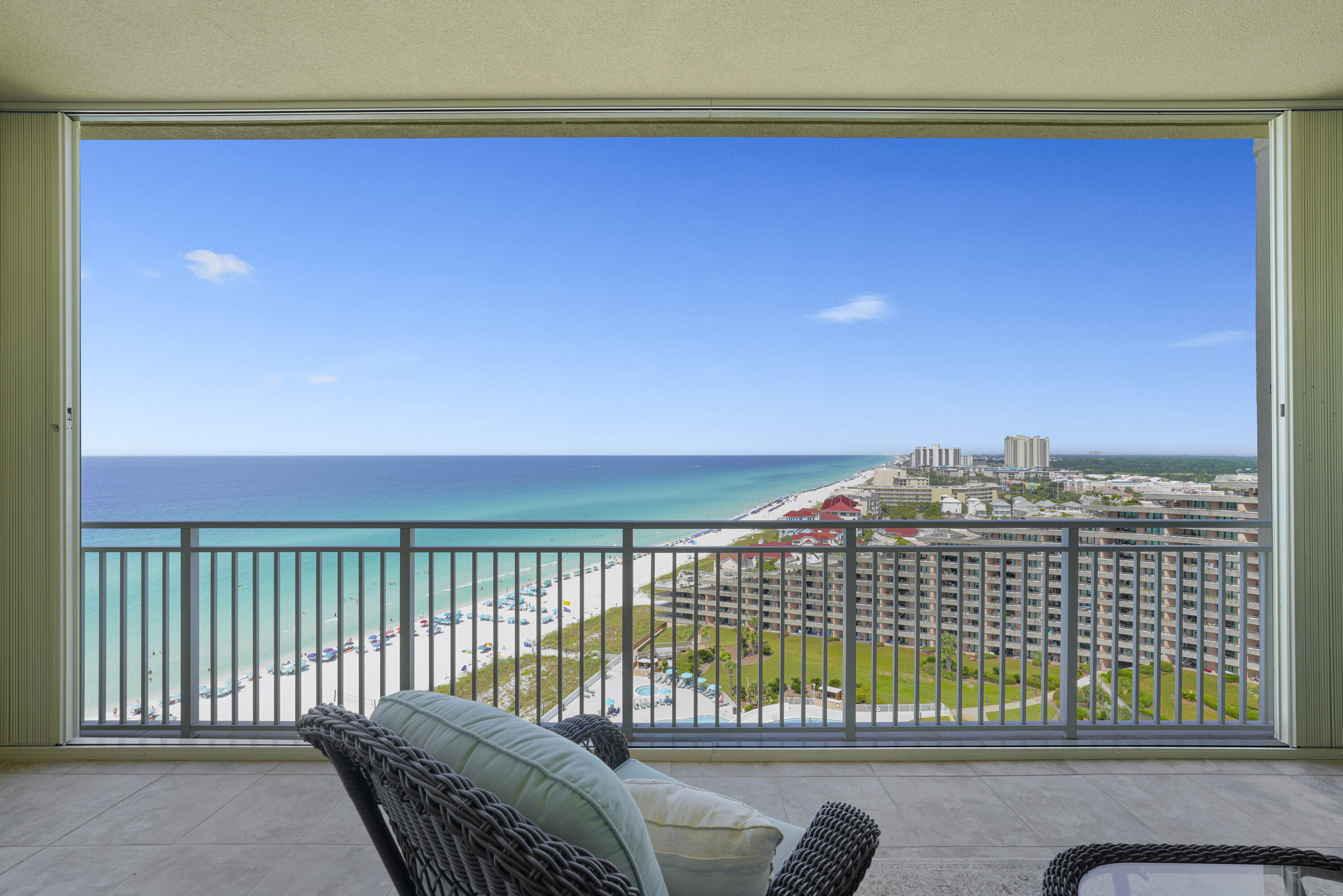 This Gorgeous 3BD/3BA Villa in Grand Dunes South Tower is perfectly situated on the 12th floor, giving it absolutely incredible views of the emerald green waters of the Gulf and sugar white sands of South Walton! It is being offered furnished, with the exclusion of personal items and a few pieces of artwork. Experience the ultimate beachfront lifestyle in this exquisite, rental restricted, 3 bedroom, 3 bathroom condo in the heart of Miramar Beach. This stunning condo boasts 2,500 sq.ft. of living space with breathtaking views of the Gulf of Mexico and offers unparalleled luxury and comfort. As you enter the condo, you will be greeted by an open-concept living space, which is perfect for entertaining guests. The living area features floor-to-ceiling windows that let in plenty of natural light, and offers panoramic views of the Gulf. Features of this villa include: travertine flooring in private foyer, living areas, kitchen, hallways and baths, and LVP flooring in the bedrooms. The gourmet kitchen is a chef's dream with high-end stainless steel appliances with a 5 burner natural gas cooktop, soft-close drawers, granite countertops and bar, double ovens, range hood, icemaker and custom cabinetry. Other features are 9.5' ceilings, ''super quiet'' interiors, pre-wired for latest security and audio/visual for home entertainment, flush mount speakers, along with separate volume controls in Living Area, all bedrooms, and master bath, solid wood 8' interior doors leading to the Master and Gulf front guest suite. The Master Suite is a true oasis that offers: "His & Hers" walk-in closets, trayed and coffered ceilings, and a sitting area. The Master bath offers: dual granite vanities with soft-close drawers, a separate dual head shower, a spa-like jetted soaking tub with travertine surround, and a separate water closet. Step out onto the balcony and absorb the breathtaking views of the Gulf. Sip your morning coffee as you enjoy the beautiful water, or enjoy a glass of wine as you watch the sunset over the horizon. This Villa also offers an 11' deep Gulf front balcony with over 350 sq. ft of space, a built-in natural gas grill, and all protected by "Hurricane Shutters."
This luxury condo is located in one of the most sought-after communities in Miramar Beach, with world-class amenities such as a fitness center, a heated swimming pool, and a hot tub. The complex also offers direct beach access, so you can easily stroll down to the white sand beaches and emerald green waters of the Gulf.
Grand Dunes offers: "Super Quiet Interiors", 24 hour security, gated entry, lush landscaping, 2 levels of gated underground parking for owners, grand lobby, semi-private elevators leading into your private foyer, private heated pool & hot tub, Owner's Lounge with Gulf front Fitness Room, Over-flow suites for guests, 200' of deeded beach, serene streams, majestic waterfall and a Lagoon Style Gulf front pool area with Hot Tub shared by both buildings and Beach Service.
Grand Dunes is the Emerald Coast's Most Desired Rental Restricted Beachfront Development!
Call us today to schedule your private viewing of this gorgeous Villa!