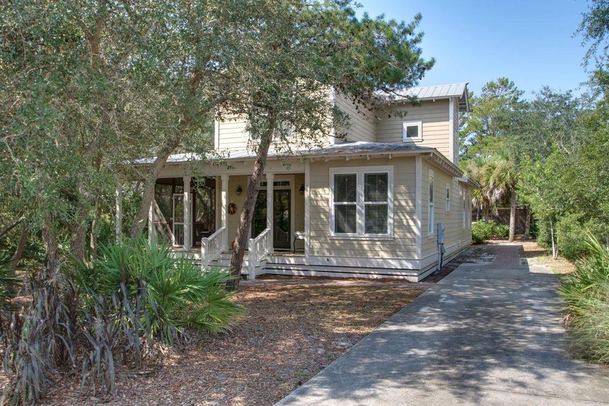 Within 0.1mi. to gated beach access, this home is the quintessential Florida beach cottage. Outdoor living comes naturally with a spacious screened porch shaded by mature scrub oaks and a private heated pool with spacious deck. Inside, this home features hardwood floors throughout with tile in the bathrooms, a beautiful kitchen with stainless steel appliances and a breakfast bar. The first-floor master suite boasts an en-suite bath with dual vanities, a large soaker tub, and a separate shower. Two additional bedrooms and a bunk room allow space for large families, making this ideal as a second home or rental investment. This home is tucked away from the hustle and bustle in a small community with easy access to the 30A bike path for a quick ride to Rosemary Beach, Seacrest Beach, and more.