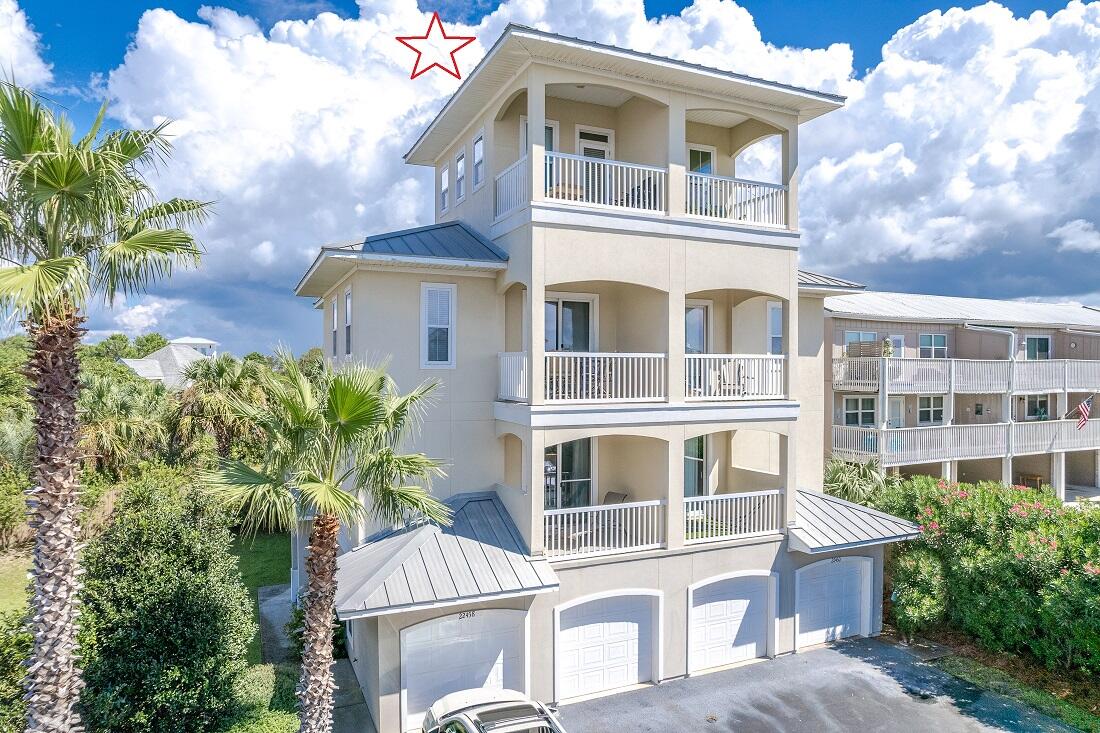 'CURRENTLY UNDER CONTRACT, SELLER ACCEPTING BACKUP OFFERS' Amazing VACATION RENTAL OPPORTUNITY with sunset views from the private balconies.  This spacious townhouse features 3 bedrooms/3.5 baths and is located in the gated Casa Del Mar community.  The desirable West end of Panama City Beach location is between Pier Park and 30A.  Private elevator for easy access to first three floors.  Other features include community pool, green space next door for kids and pets to play, and designated parking including private two car garage.  Short term rentals are allowed although this property has never been a rental property so there is no historical data to share.  Recent cosmetic updates.  *all important listing information should be verified